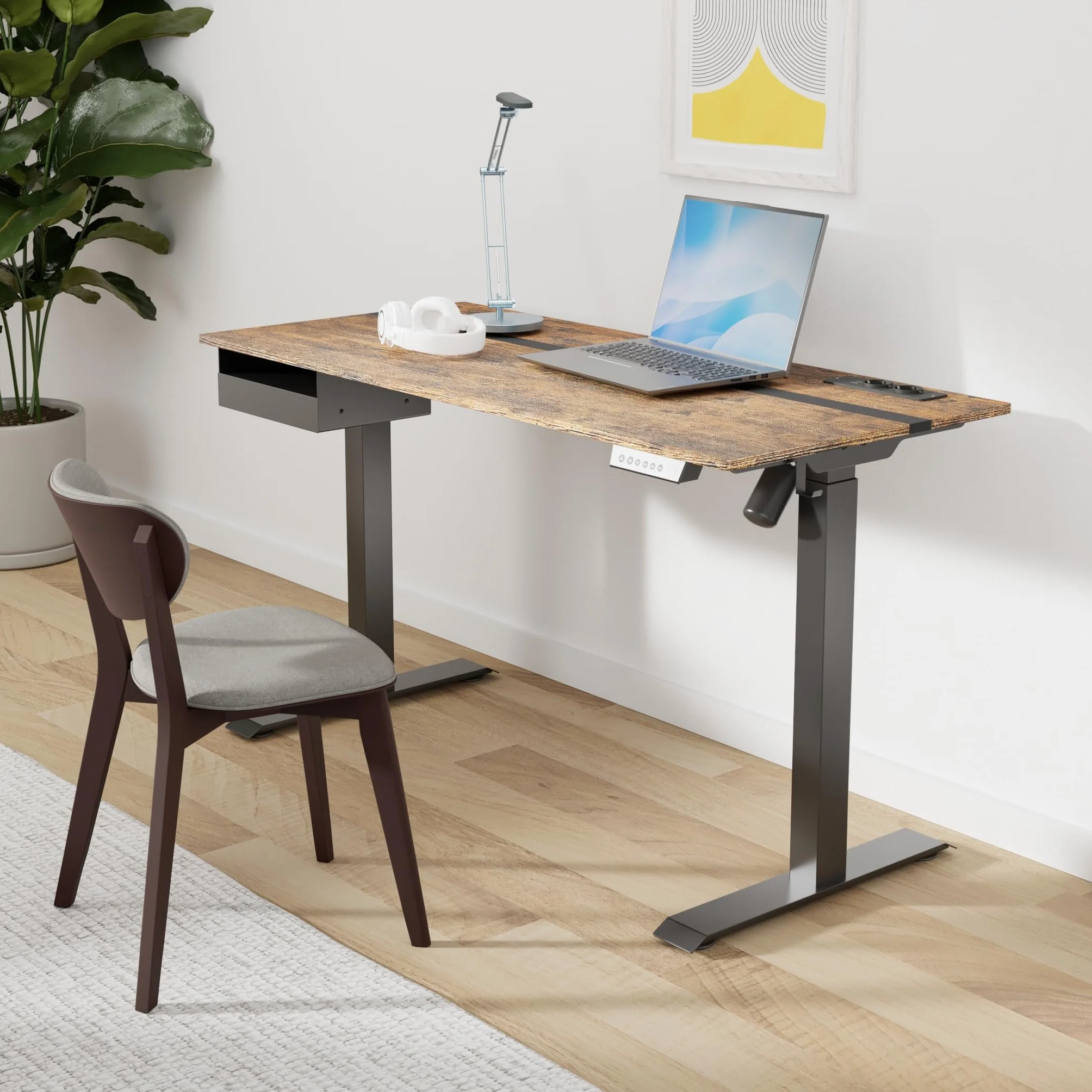 VASAGLE Bureau Électrique RÉglable en Hauteur, Bureau Assis-debout, Surface 60 x 140 cm, RÉglable en Continu, Fonction MÉmoire de 4 Hauteurs, Marron Rustique et Noir LSD114X01