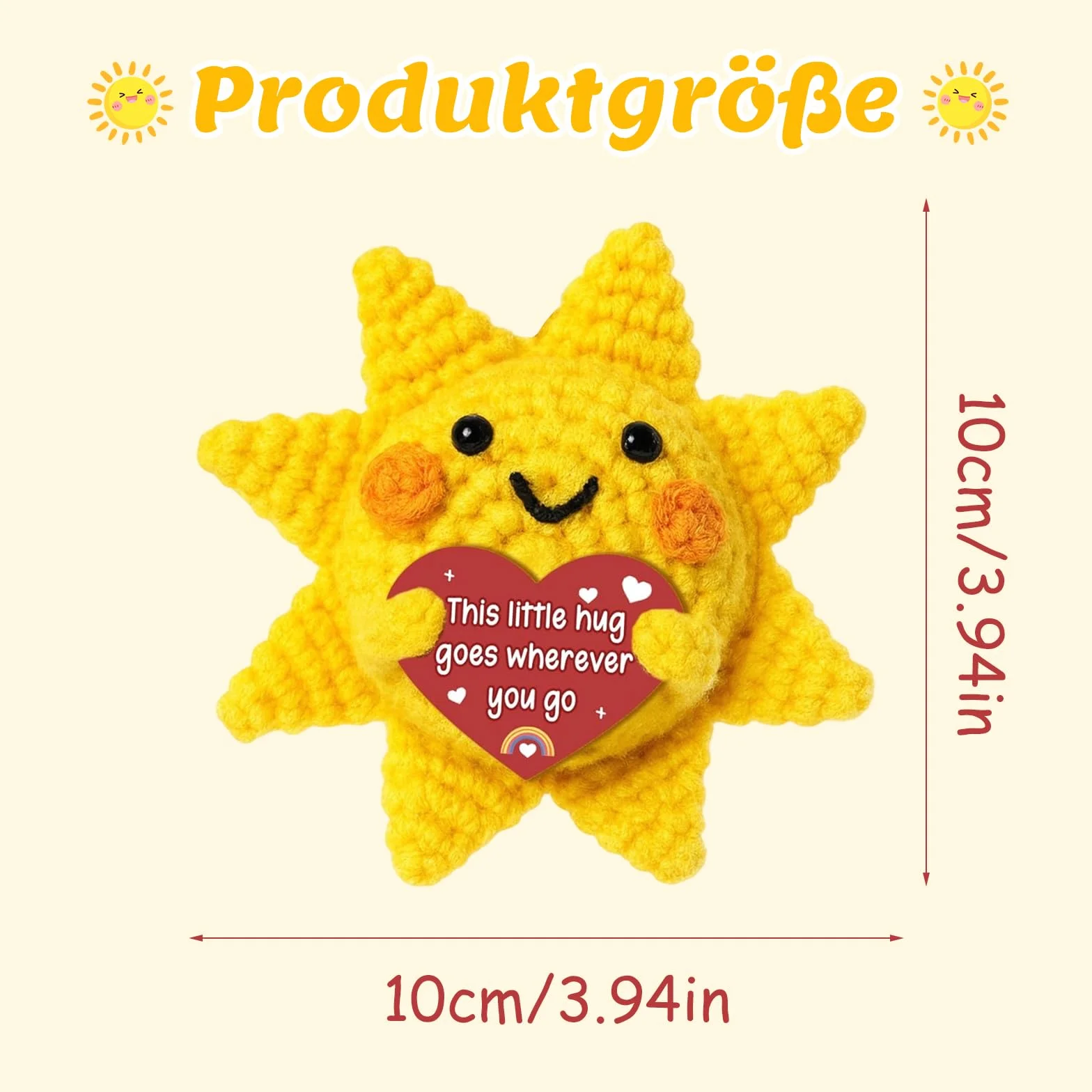 Poupée tricotée à la main Soleil Pocket Hug Cadeau positif pour femme Anniversaire Noël