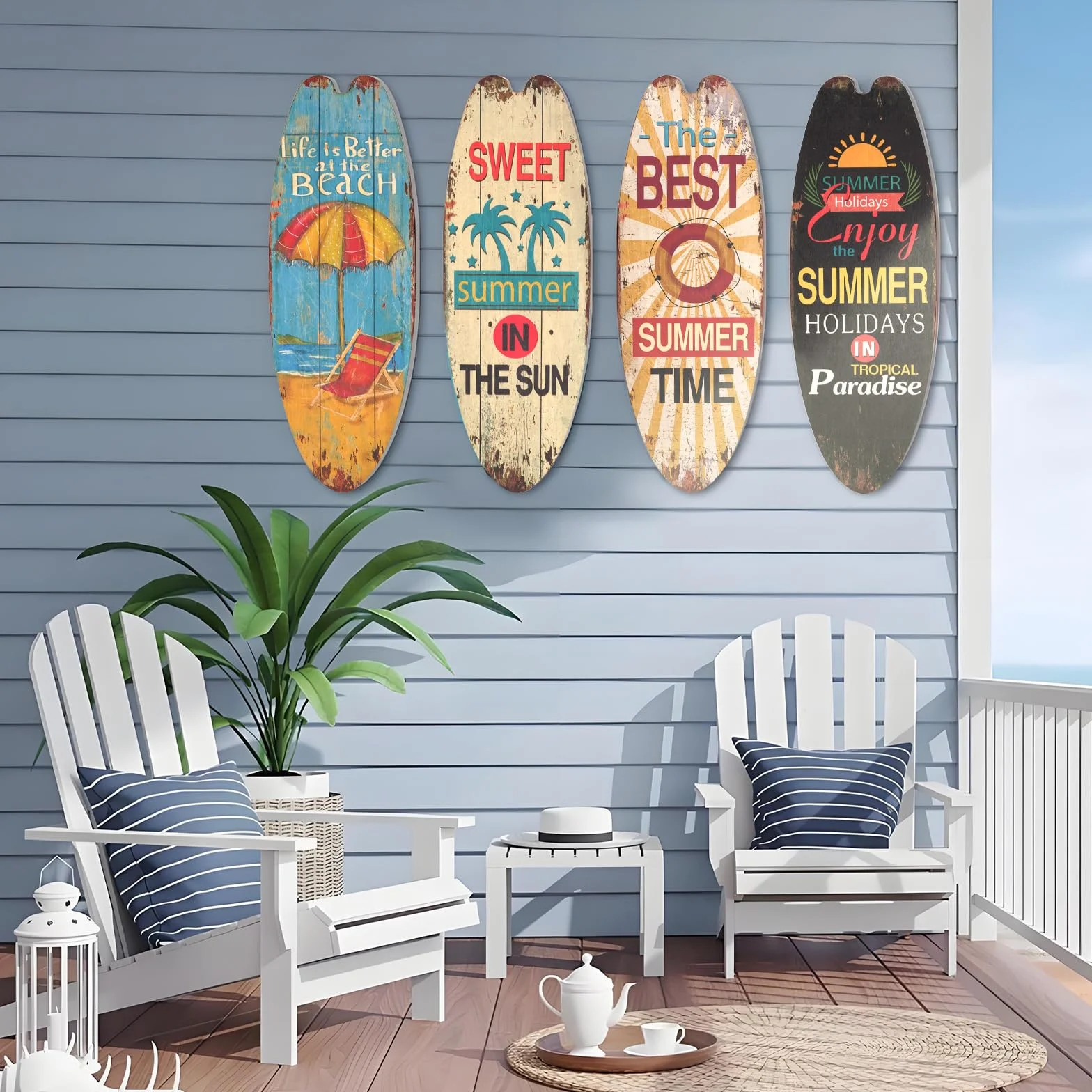 Planche à Pagaie Deco Murale Bois 4 Pièce, Décoration Intérieur Piscines Plage
