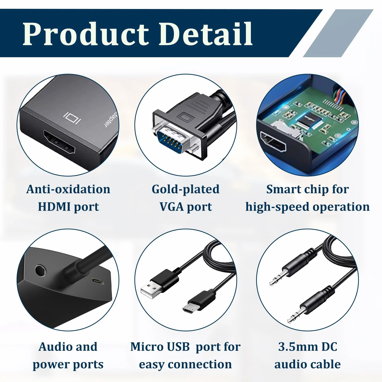 Adaptateur VGA vers HDMI 1080p Convertisseur Mâle vers Femelle avec Audio USB 3,5mm