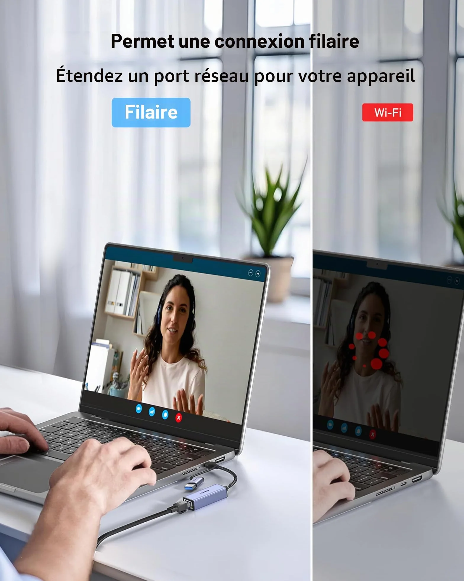 BENFEI Adaptateur USB Ethernet 2-en-1 USB 3.0 USB C vers RJ45 LAN 1 Gbps