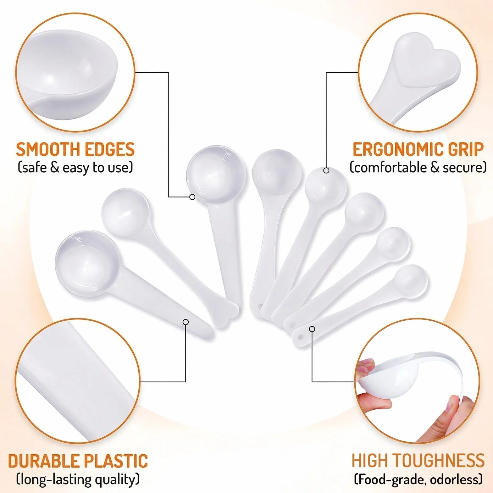 Lot de 10 Cuillères Doseuses en Plastique, Set de Mesure Précise 0.5g-5g pour Poudre de Lait