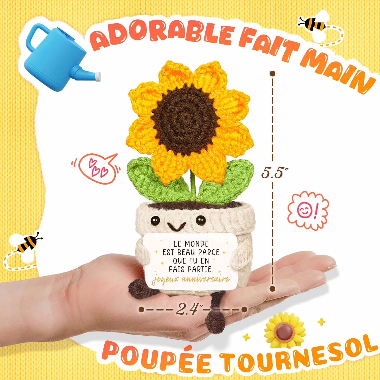 Tournesol au Crochet Soutien Emotionnel Cadeau Anniversaire Femme Original