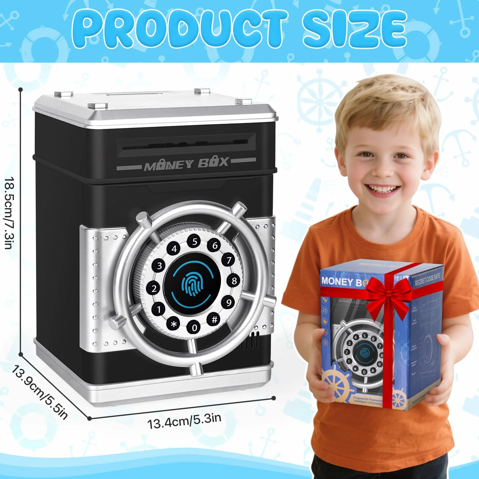 Tirelire Electronique pour Enfant avec Coffre Fort, Code de Sécurité et Musique, Cadeau Anniversaire Noël 3-7 Ans Noir