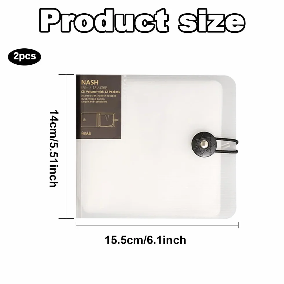 Etui de rangement pour CD, Support de DVD en Plastique Rigide, Protection pour Voyages en Voiture (12 Capacités, 1 blanc + 1 marron)