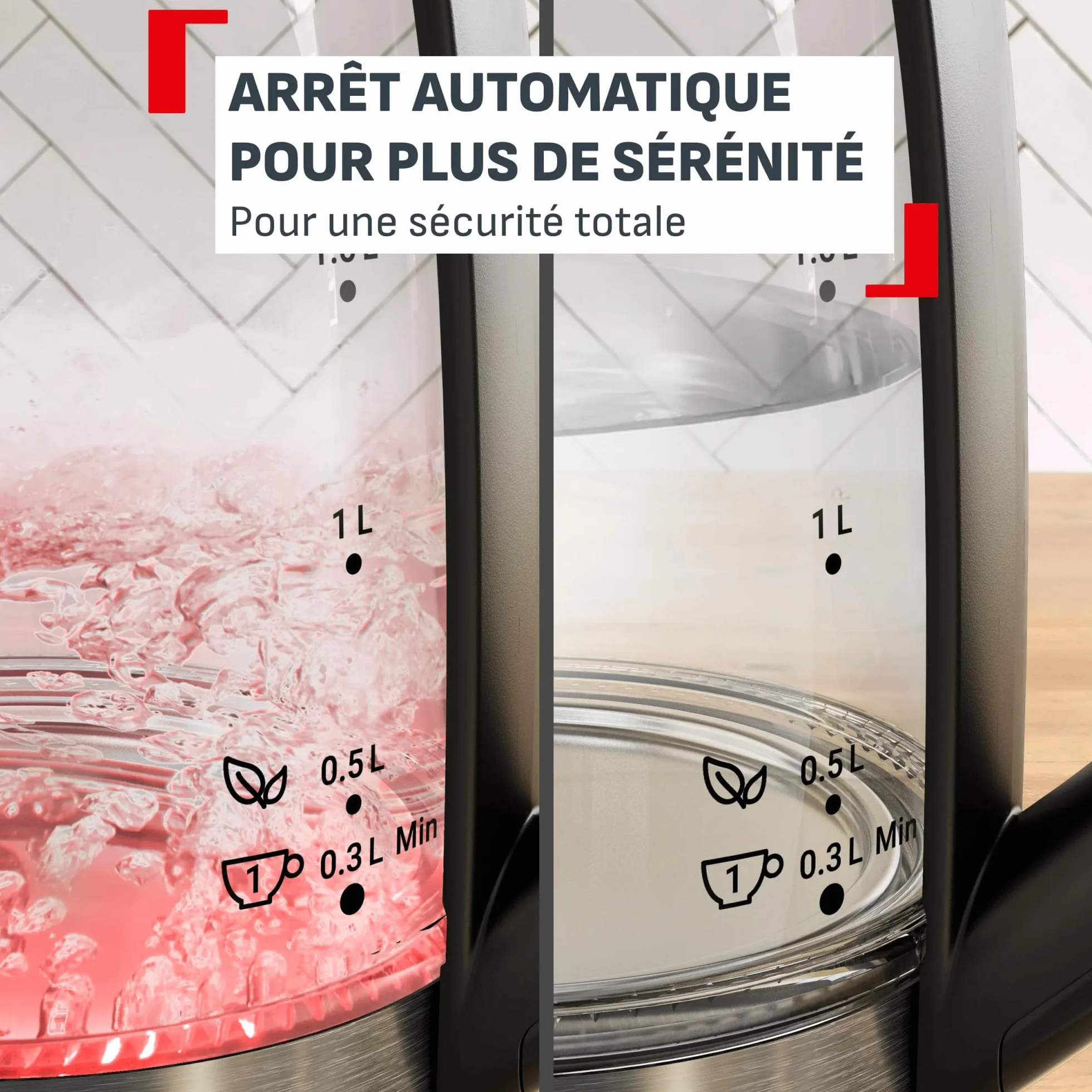 Tefal Express, Bouilloire en verre électrique, Réglages sur la poignée, 1,7 L, 5 niveaux de température, Suivi en temps réel, KO760DE0