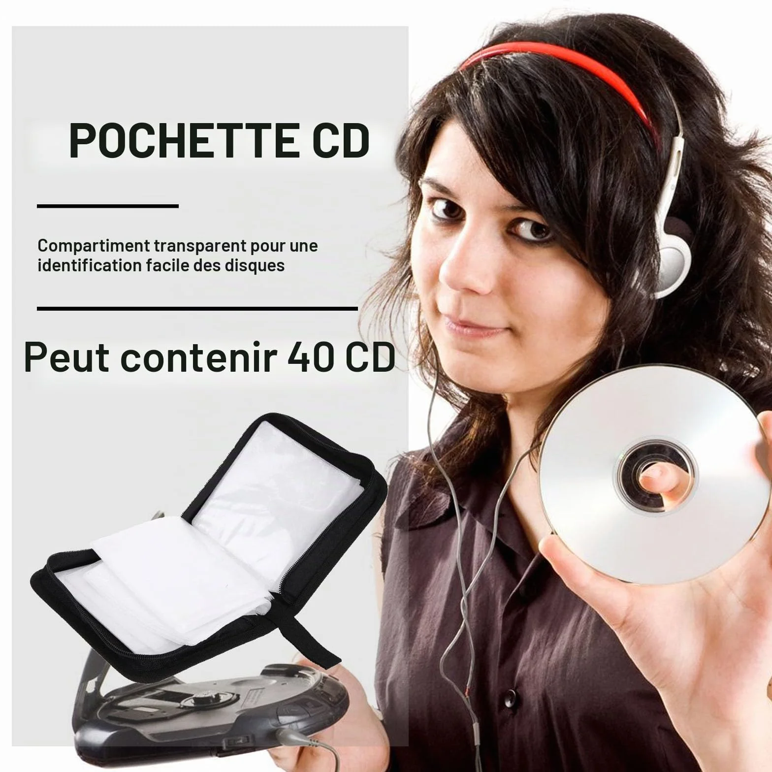 Pochette CD Range 40 CD Rangement DVD Chemise Noir