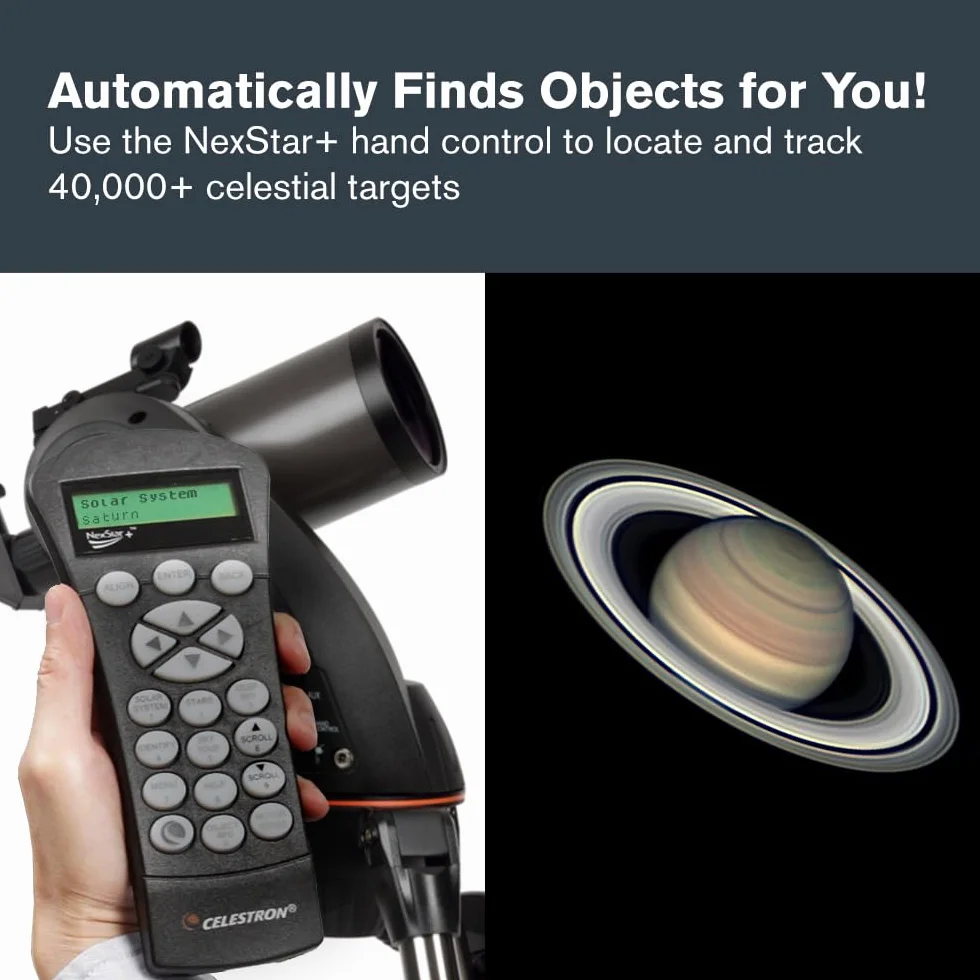 Celestron 22087 NexStar 90SLT - Przenosny skomputeryzowany teleskop Maksutowa-Cassegraina, uchwyt widelkowy z szybkozlaczka, taca na akcesoria i oprogramowanie „Starry Night” Special Edition, szary