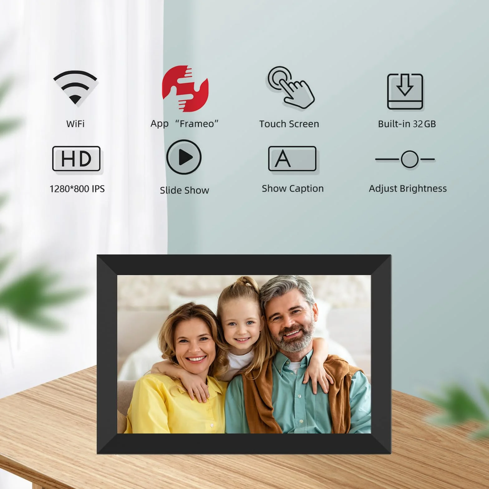 FRAMEO cyfrowa ramka na zdjęcia FRAMEO WLAN 32 GB, cyfrowa ramka na zdjęcia 10,1 cala 1280 x 800 IPS ekran dotykowy Smart Cloud ramka na zdjęcia z automatycznym obrotem, natychmiastowe udostępnianie