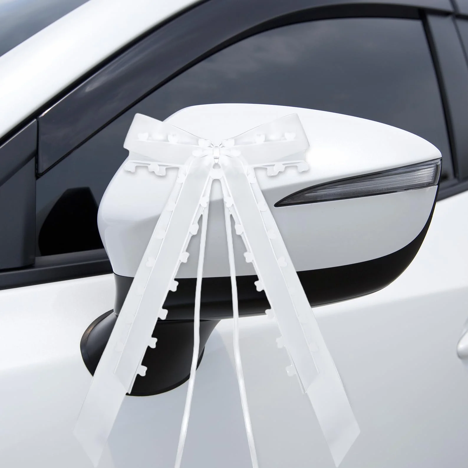 Gros Noeud Decoration Voiture Mariage Ruban Blanc Kit 10 Pièces Tulle Satin