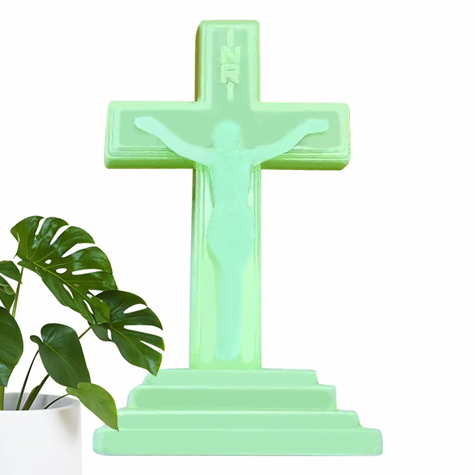 Crucifix debout Lueur dans le noir Statue décorative religieuse pour décoration intérieure catholique