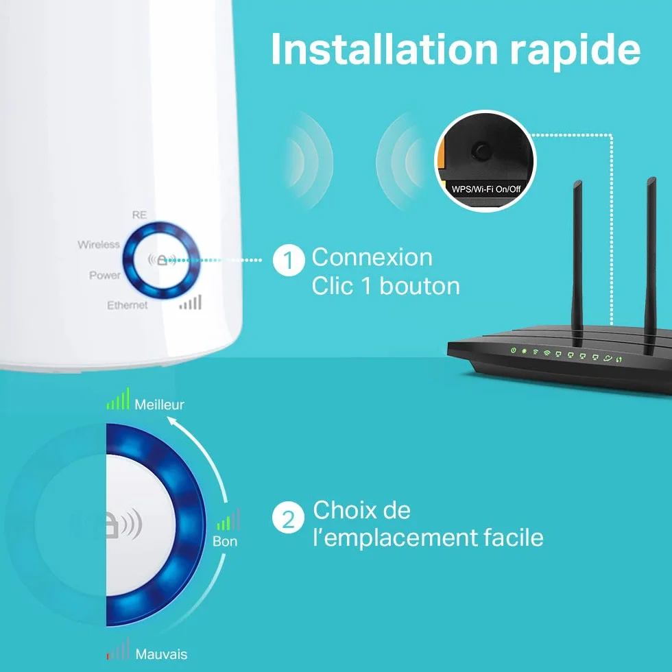 TP-Link TL-WA850RE Répéteur WiFi N300, Amplificateur WiFi, 1 Port Ethernet, 90㎡