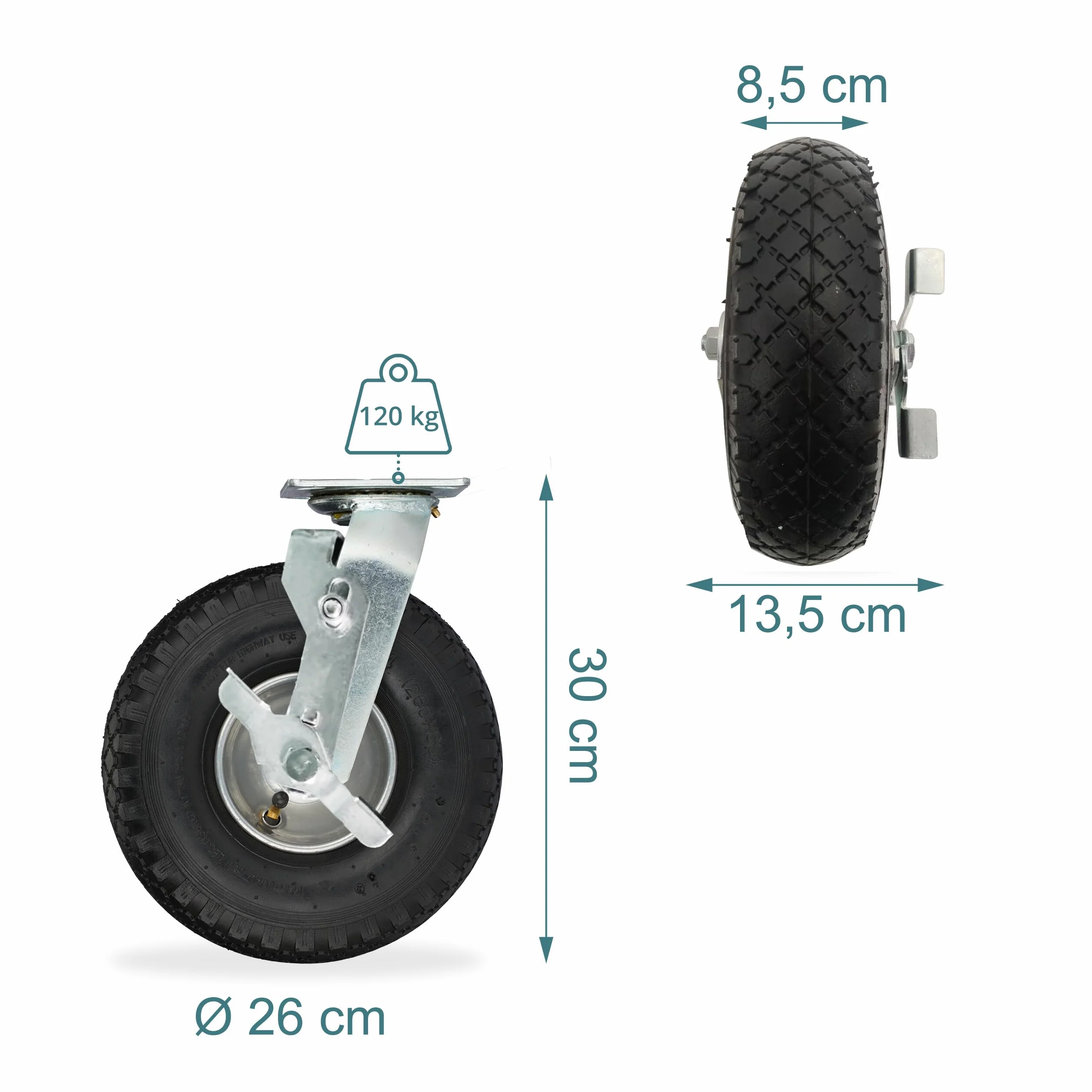 Relaxdays Lot de 4 roulettes pivotantes pneumatiques 3.00-4, Charges Lourdes, Plaque à Visser, jusqu'à 480 kg, Noir/arge