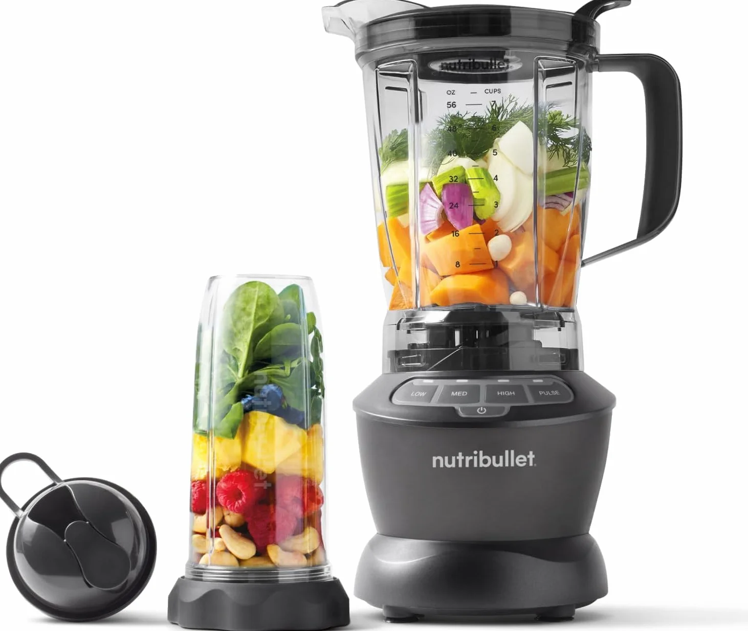 Nutribullet Full Size Blender Combo, mixeur électrique, broyeur multifonctionnel, professionnel, puissance 1200 Watt, carafe 1,9l, verres 946ml et 710ml, noir, NBF500MB