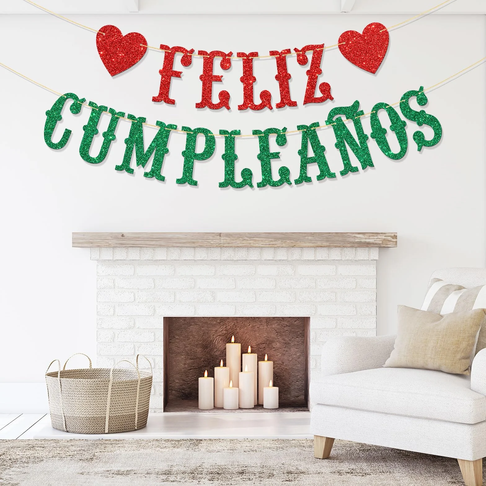 Feliz Cumpleaños Bannière Guirlande espagnole Happy Birthday Décorations fête anniversaire Rouge vert pailleté