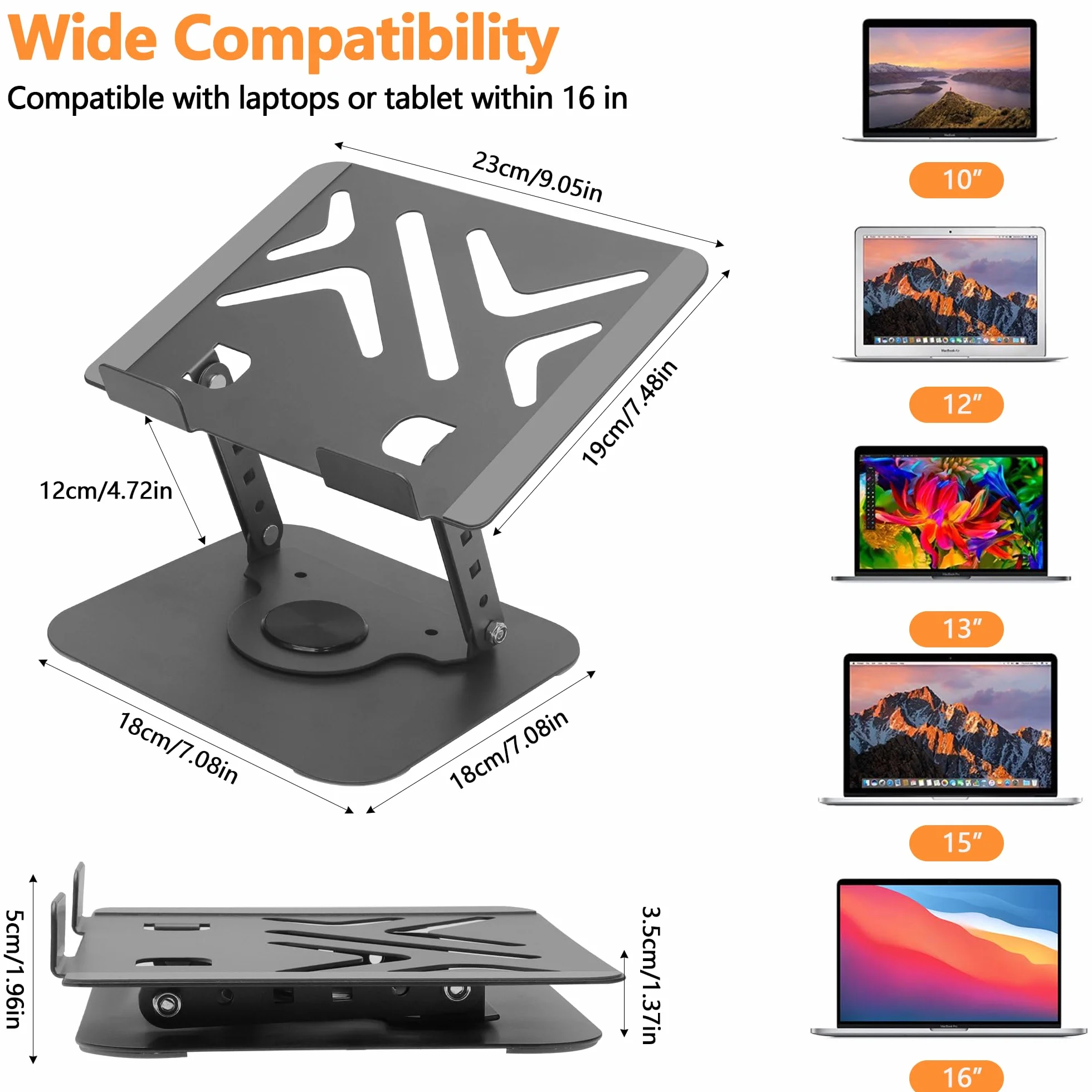 Rybtd Stojak na laptopa, regulowany stojak na laptopa, stojak na notebooka z podstawą obracającą się o 360°, ergonomiczny stojak na laptopa, wentylowany składany stojak na laptopa Laptop Riser