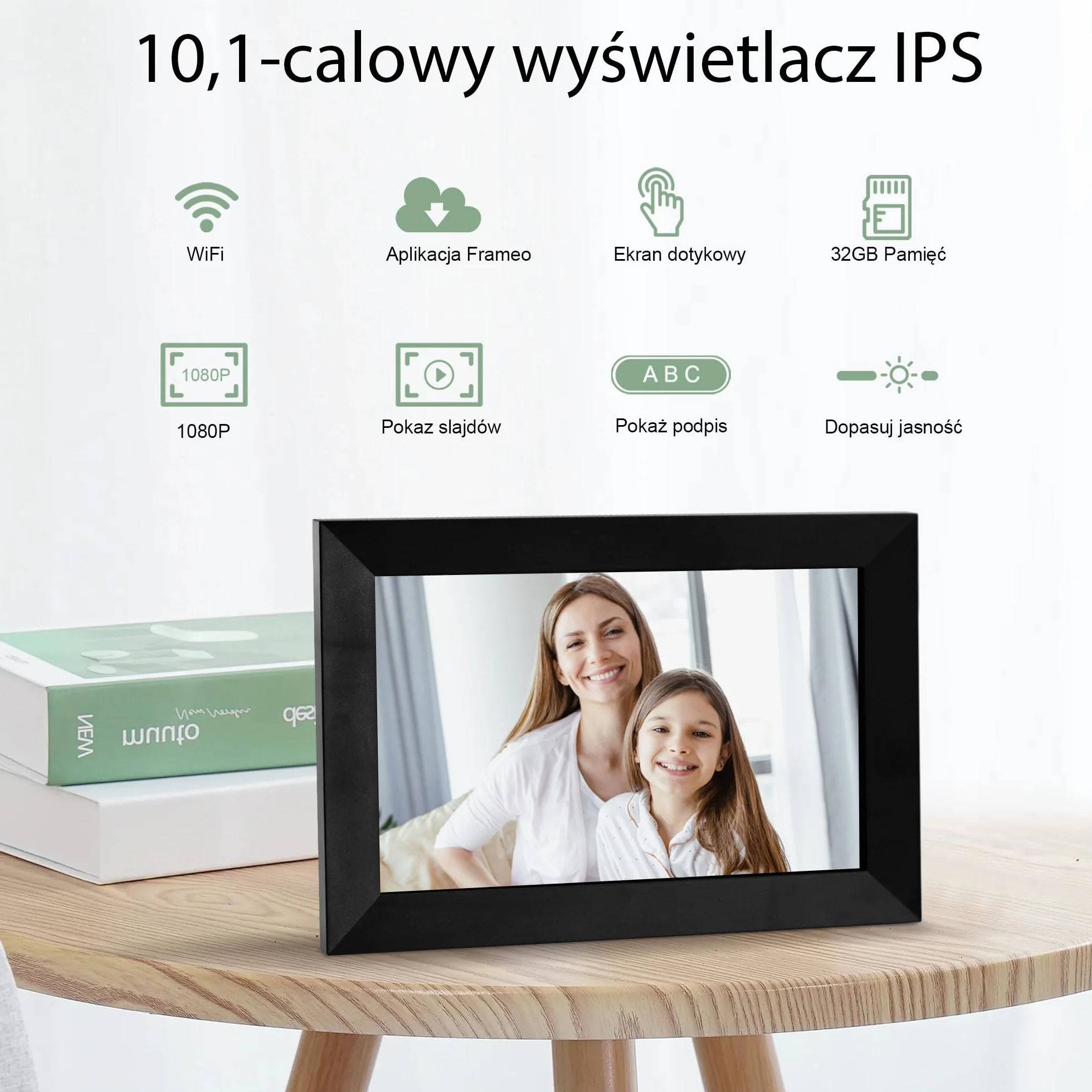 Veidoo Frameo 10,1 cala 32GB WiFi – cyfrowa ramka na zdjęcia, ekran dotykowy HD IPS 1280x800, automatyczna rotacja, udostępnianie zdjęć przez aplikację Frameo i synchronizacja kalendarza