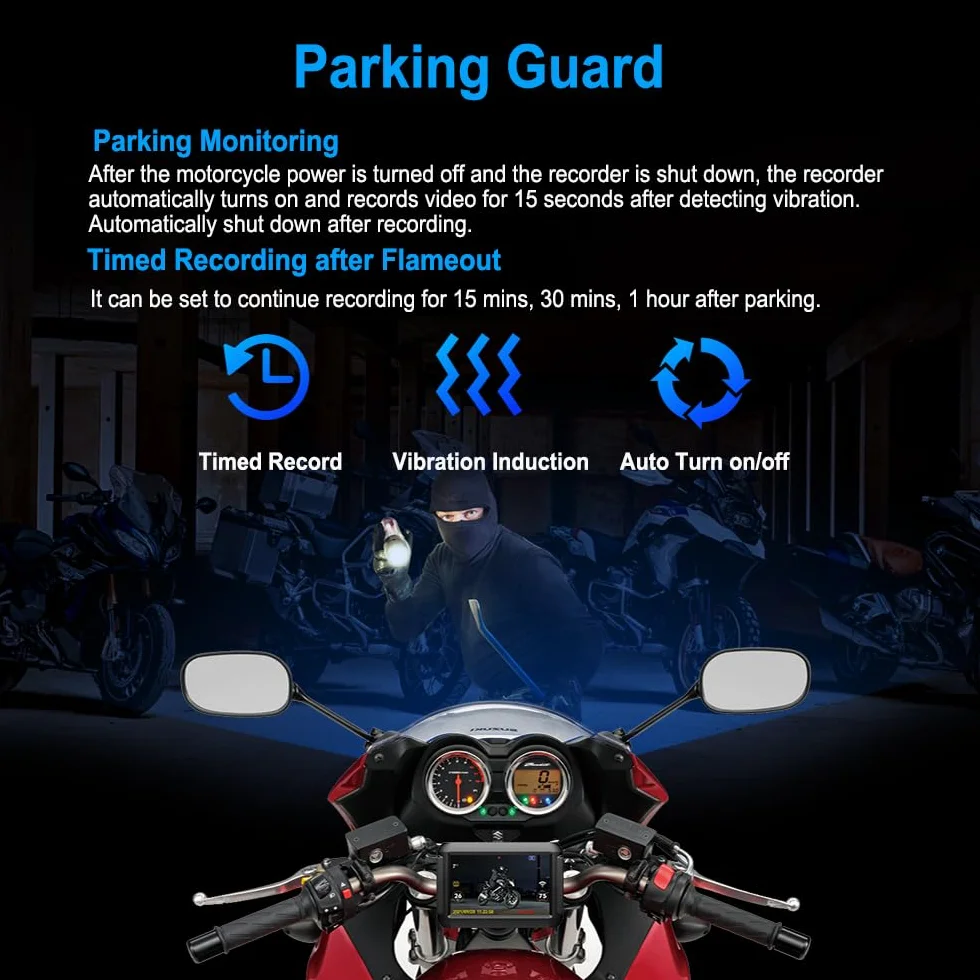 Vsystemo WiFi Motocyklowy tachograf HD 1080p przednia i tylna wodoodporna kamera DVR (Czarny Q3)