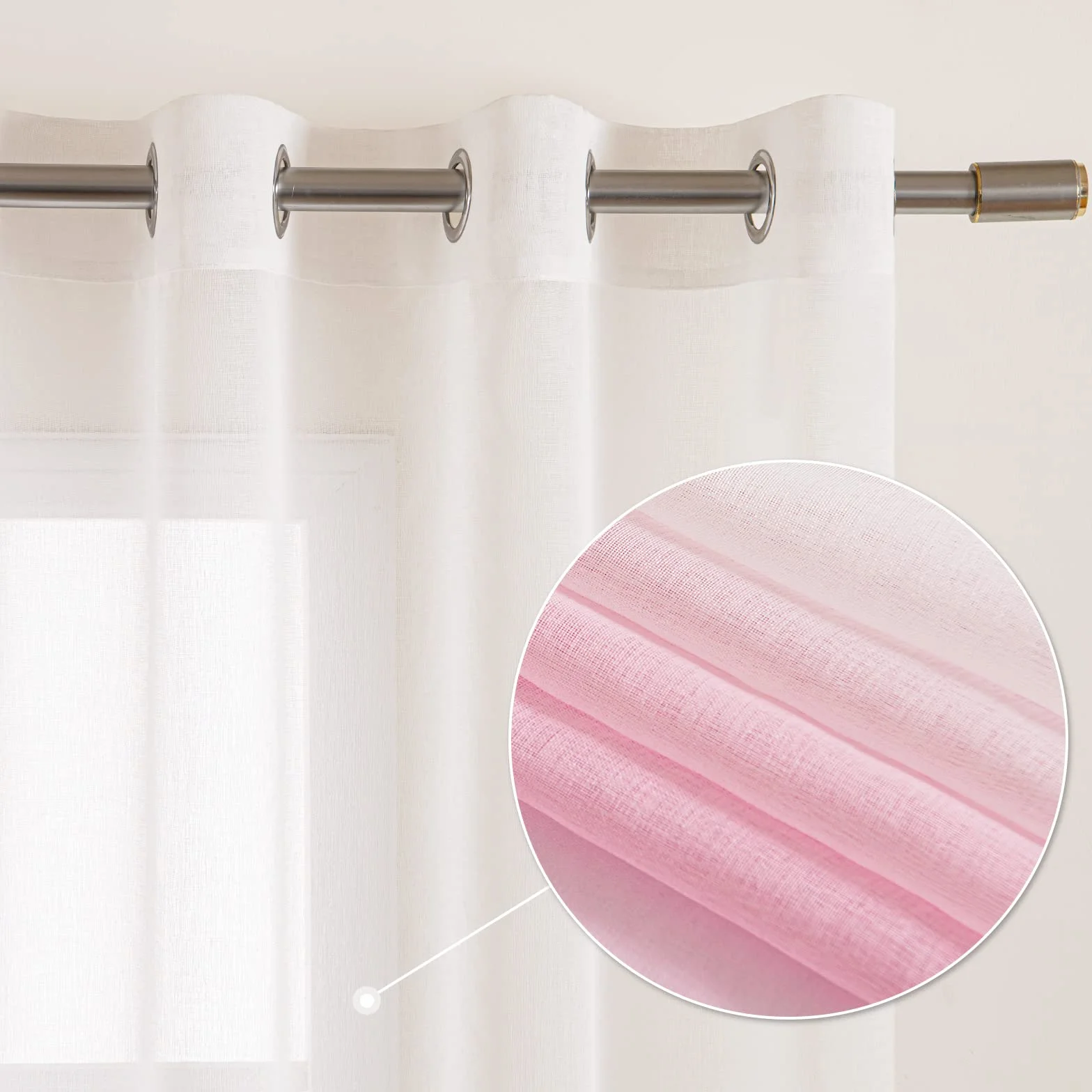EMEMA Rideaux Dégradé à Oeillet en Polyester Couleur Changée Voile Ombre Demi-Transparent 140x245cm Rose Lot de 2