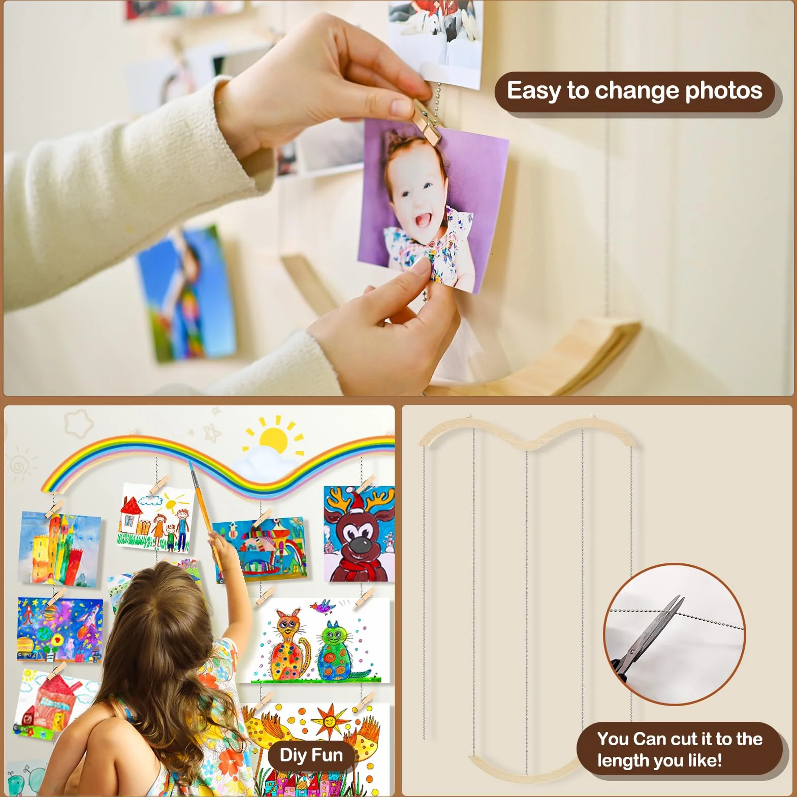 Cadre Photo Mural en Bois à Pince Pele Mele Decoration Maison