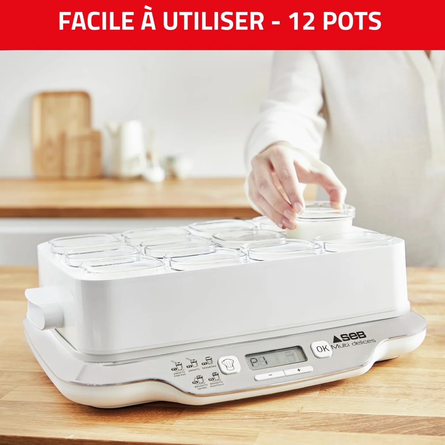 Seb Multi Délices, Express Yaourtière 12 pots verre 140 ml, Sans BPA, 5 programmes automatiques, Programme Express, Fabriqué en France YG661500