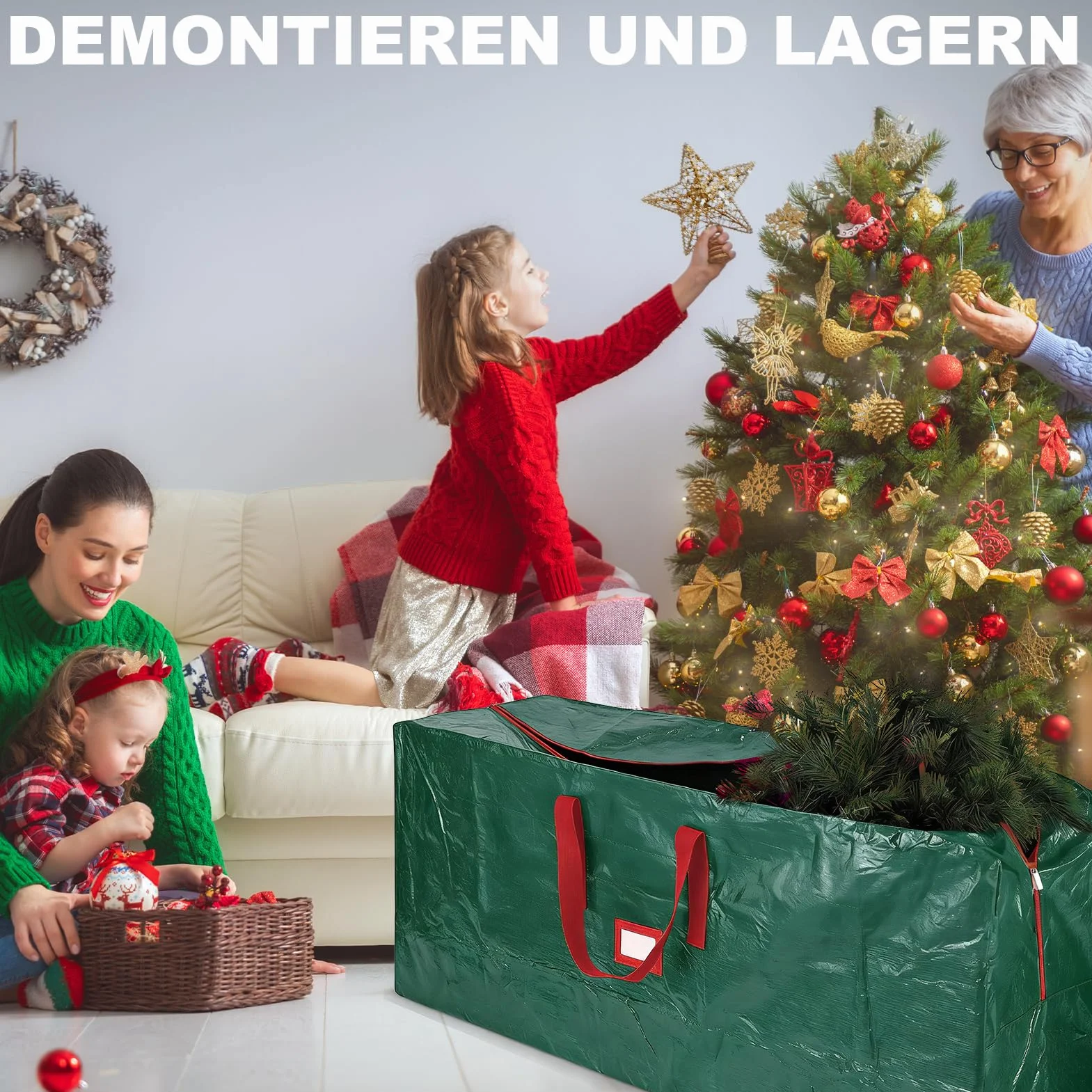 Sac de rangement pour sapin de Noël 220 cm, Oxford 600D imperméable, poignées renforcées fermeture éclair