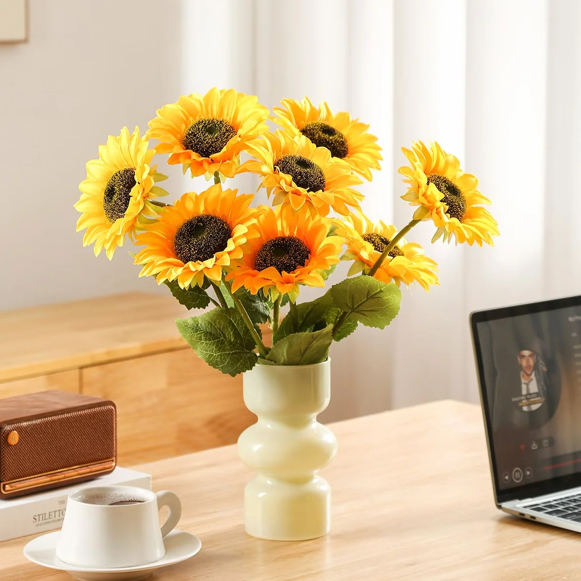 Tournesols Artificiels 8 Pcs 45 cm Fausses Fleurs Tournesol en Plastique pour Vases Hauts Décoration