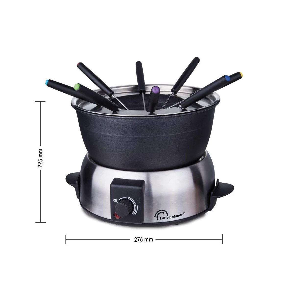 LITTLE BALANCE 8386 Fondue Elegance 8 - Appareil à fondue 8 personnes - Caquelon anti-adhésif 1,8 litres - Puissance 800 W - Finition Inox brossé premium