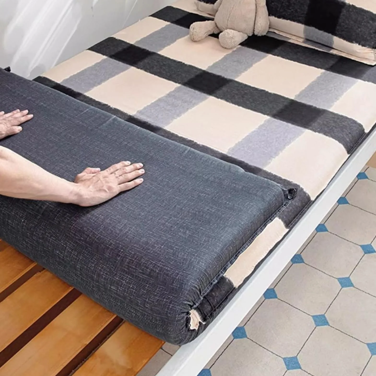 Housse de Futon Japonaise en Coton Lavable avec Fermeture Éclair, Amovible, 90x200cm