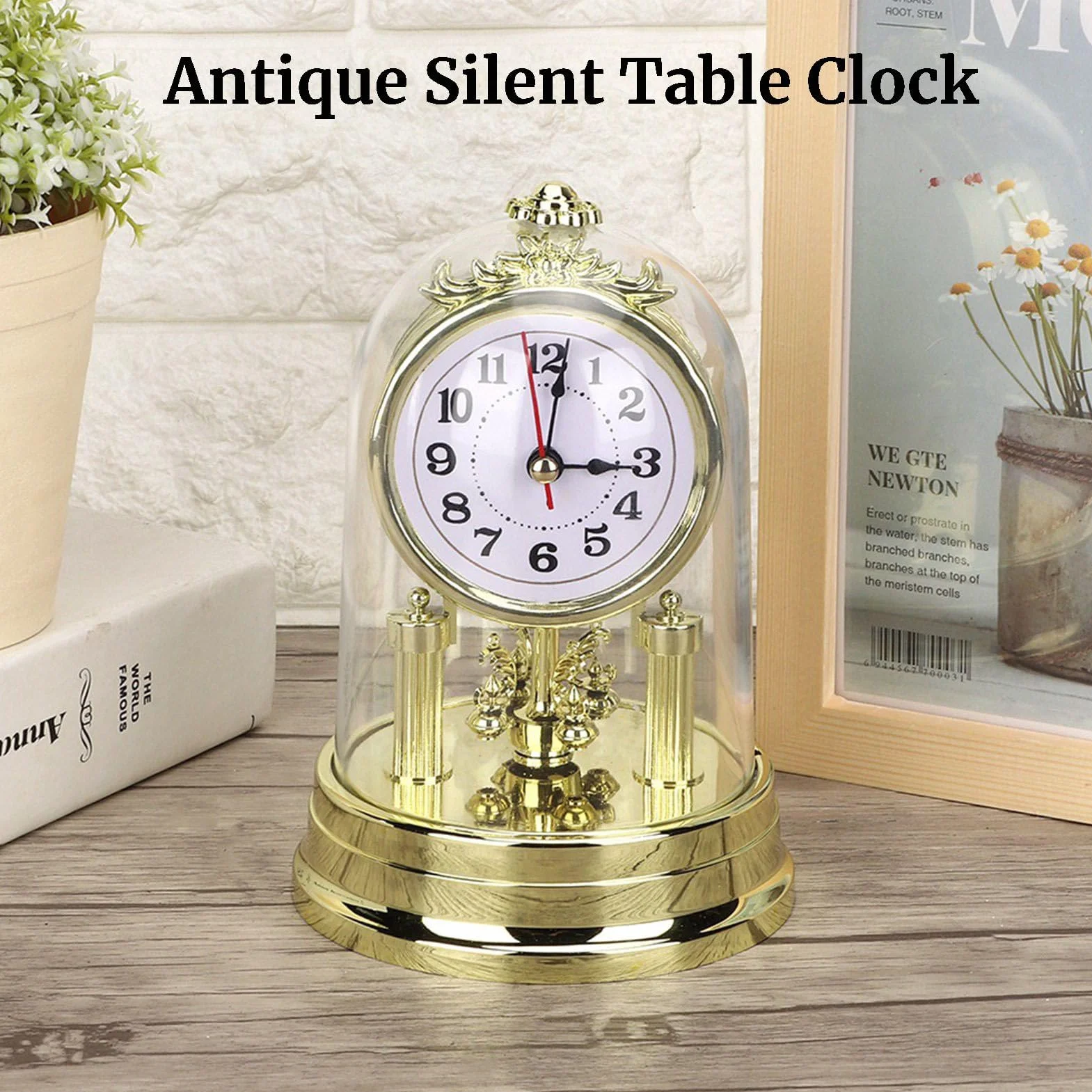 Mumusuki Horloge de Table Rétro Silencieuse 11x17 cm Doré