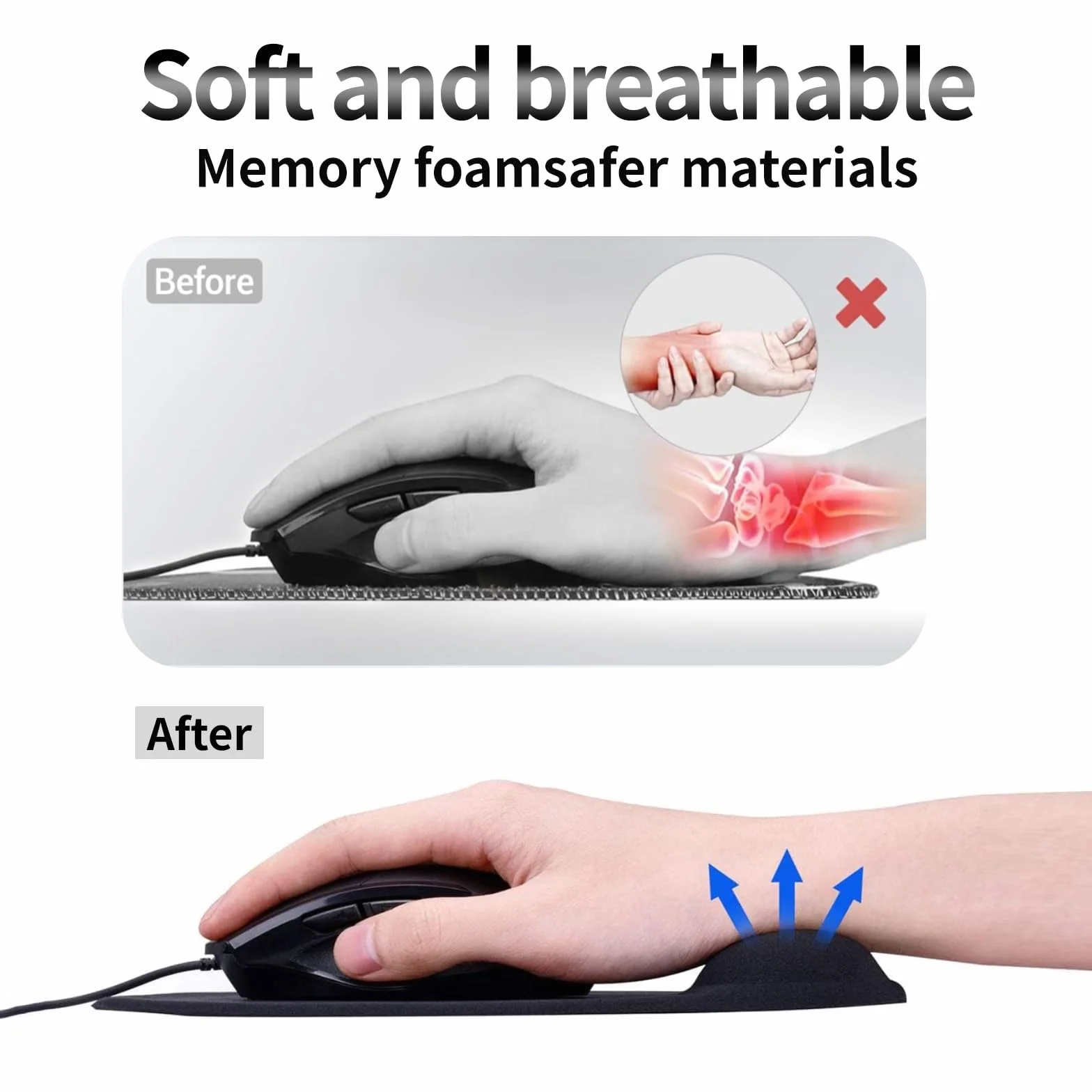 Tapis de souris personnalisé ergonomique avec support de poignet, base antidérapante, coussin en gel