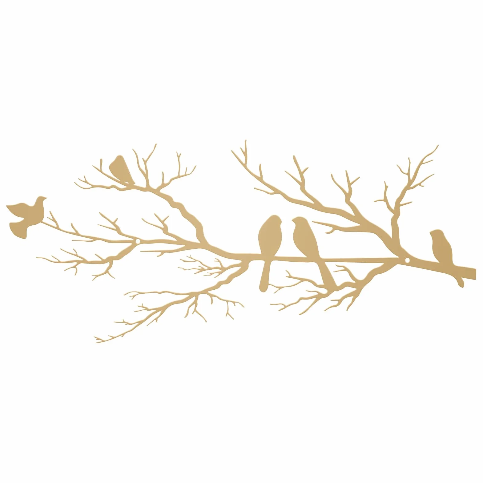 ESTART Décoration murale d'extérieur en métal Silhouette d'oiseaux sur branche Feuilles dorées Sculpture murale