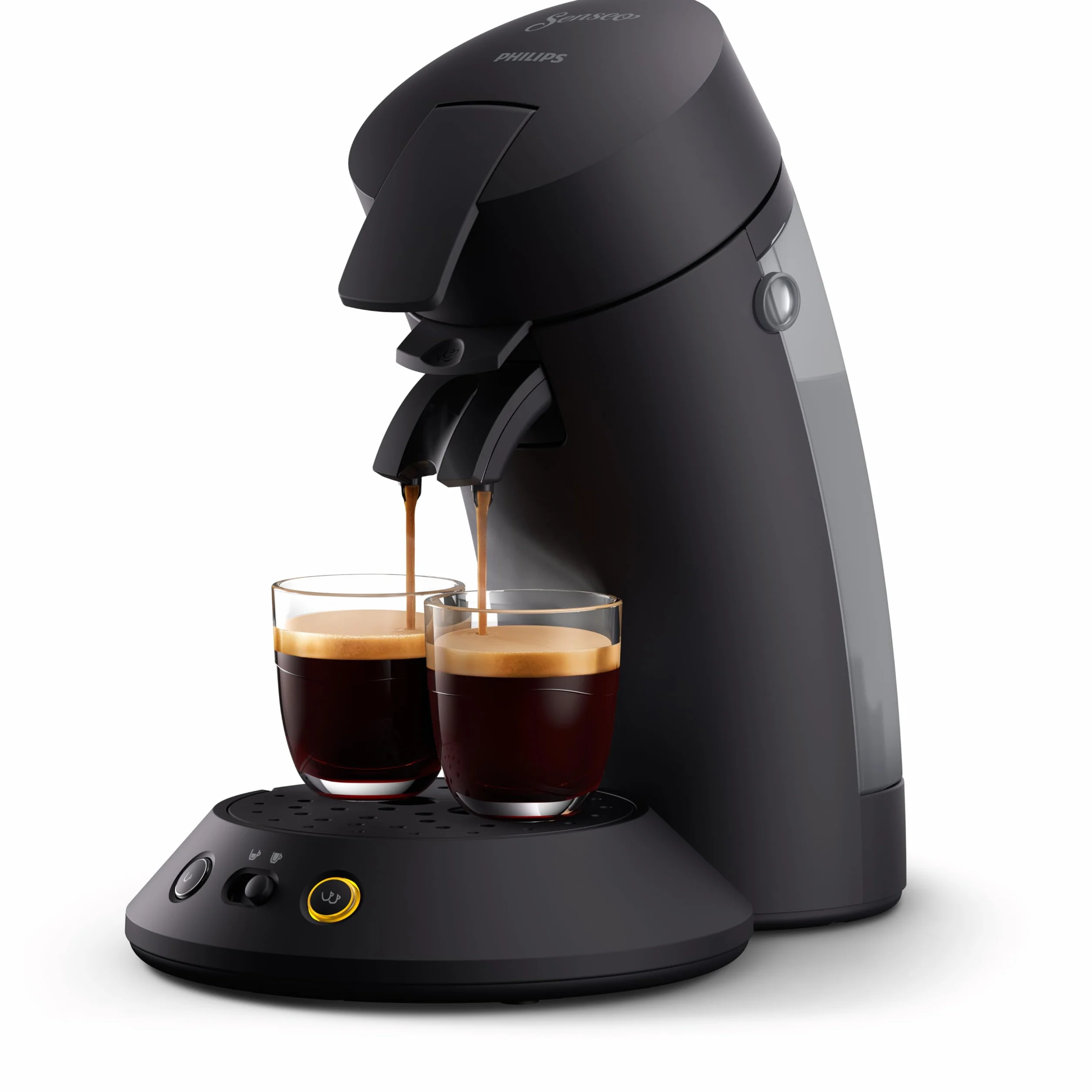 Philips SENSEO Cafetière à dosette Original Plus - machine à café avec fonctions Crema Plus, Sélecteur d'intensité, Technologie Booster d'arômes, une ou deux tasses, Noir intense (CSA210/61)
