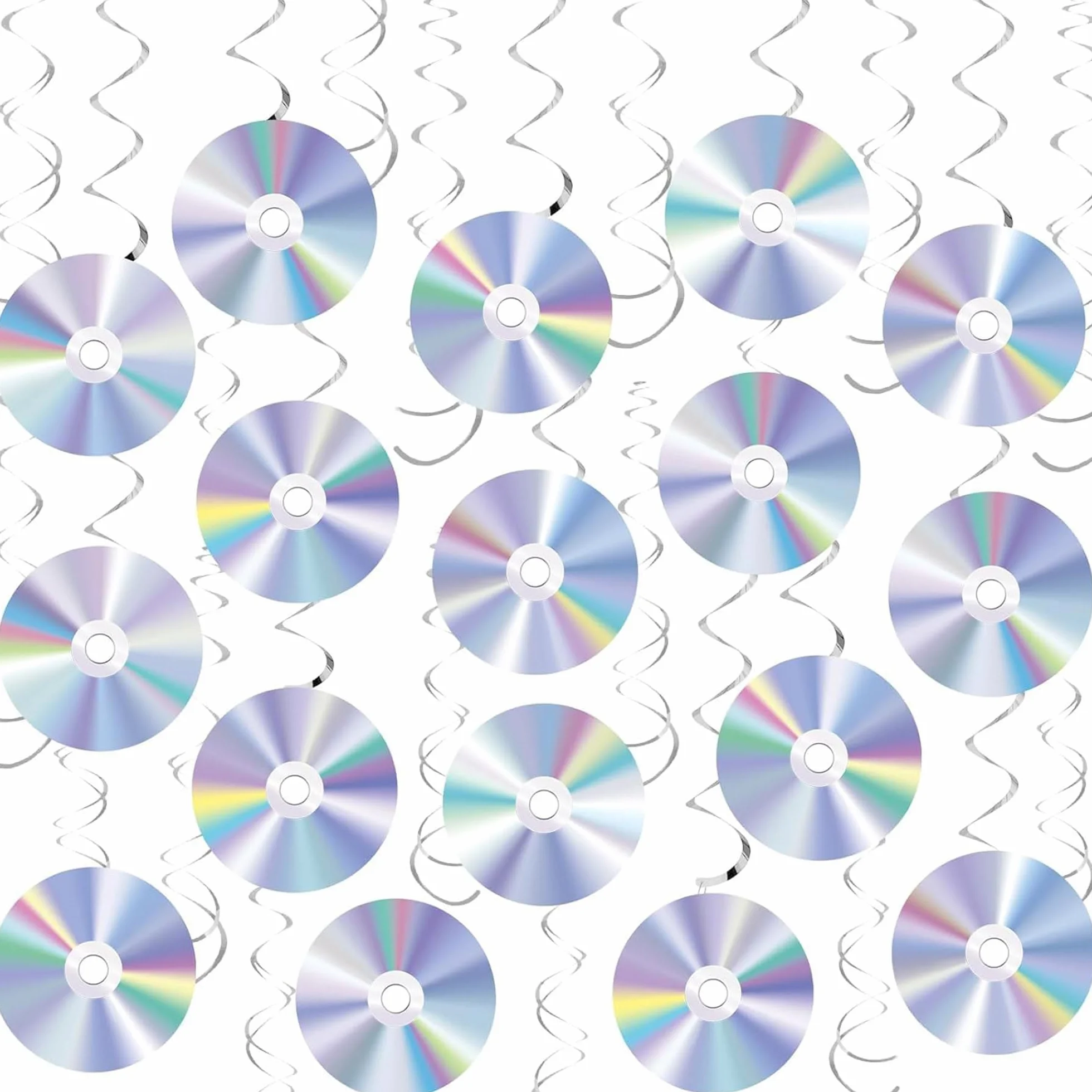 Décorations de Fête des Années 90, Tourbillons Suspendus Découpes CD Disco Rétro Irisées Banderoles Plafond Thème Musique Y2K, 32 pcs