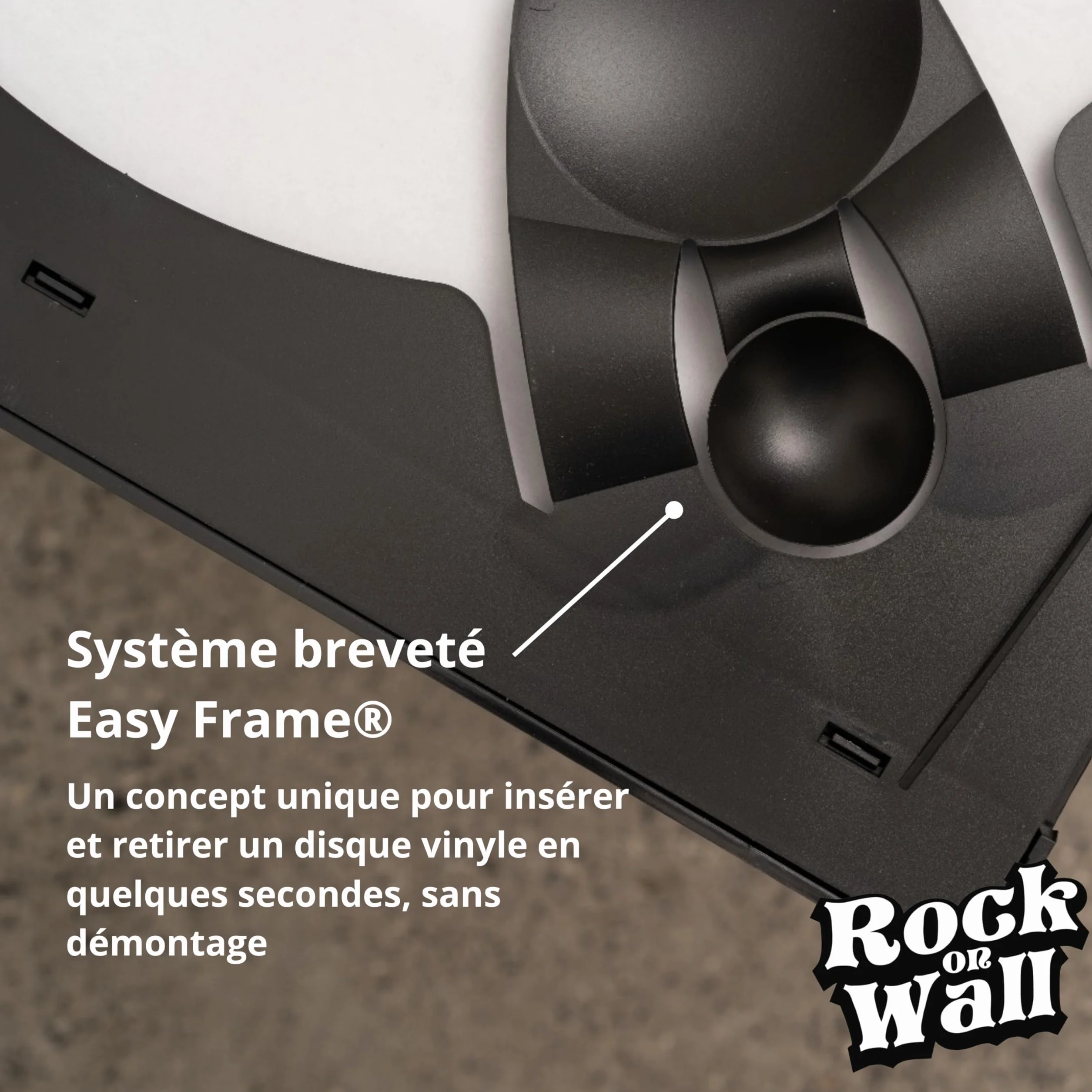 Rock On Wall Cadre pour Disque Vinyle Noir Ouverture Fermeture Facile Encoche de Suspension Intégrée Fabriqué en France