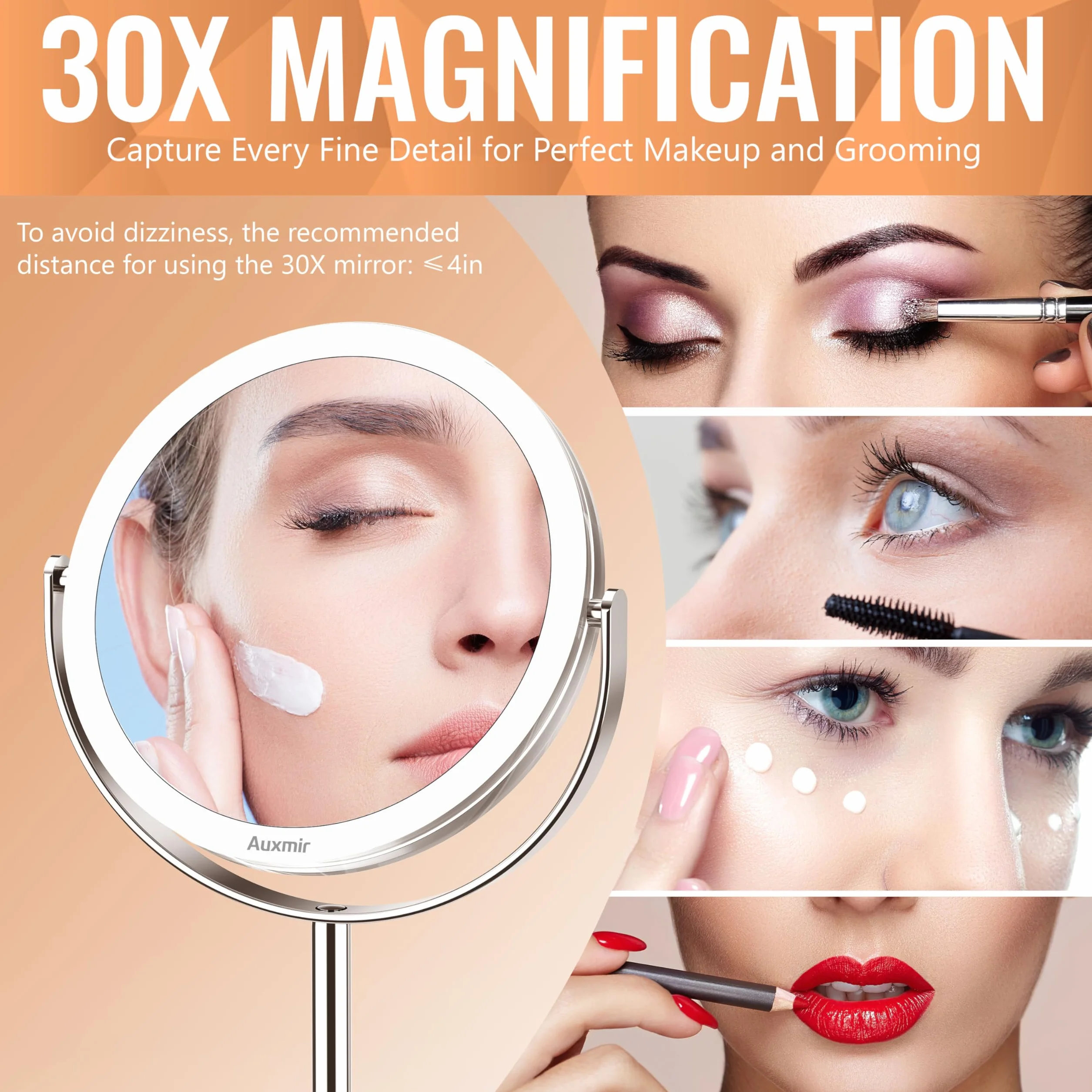 Miroir Maquillage Grossissant 1X 30X Double Face, Miroir de Table avec Support Rotation 360°, Diamètre 17cm