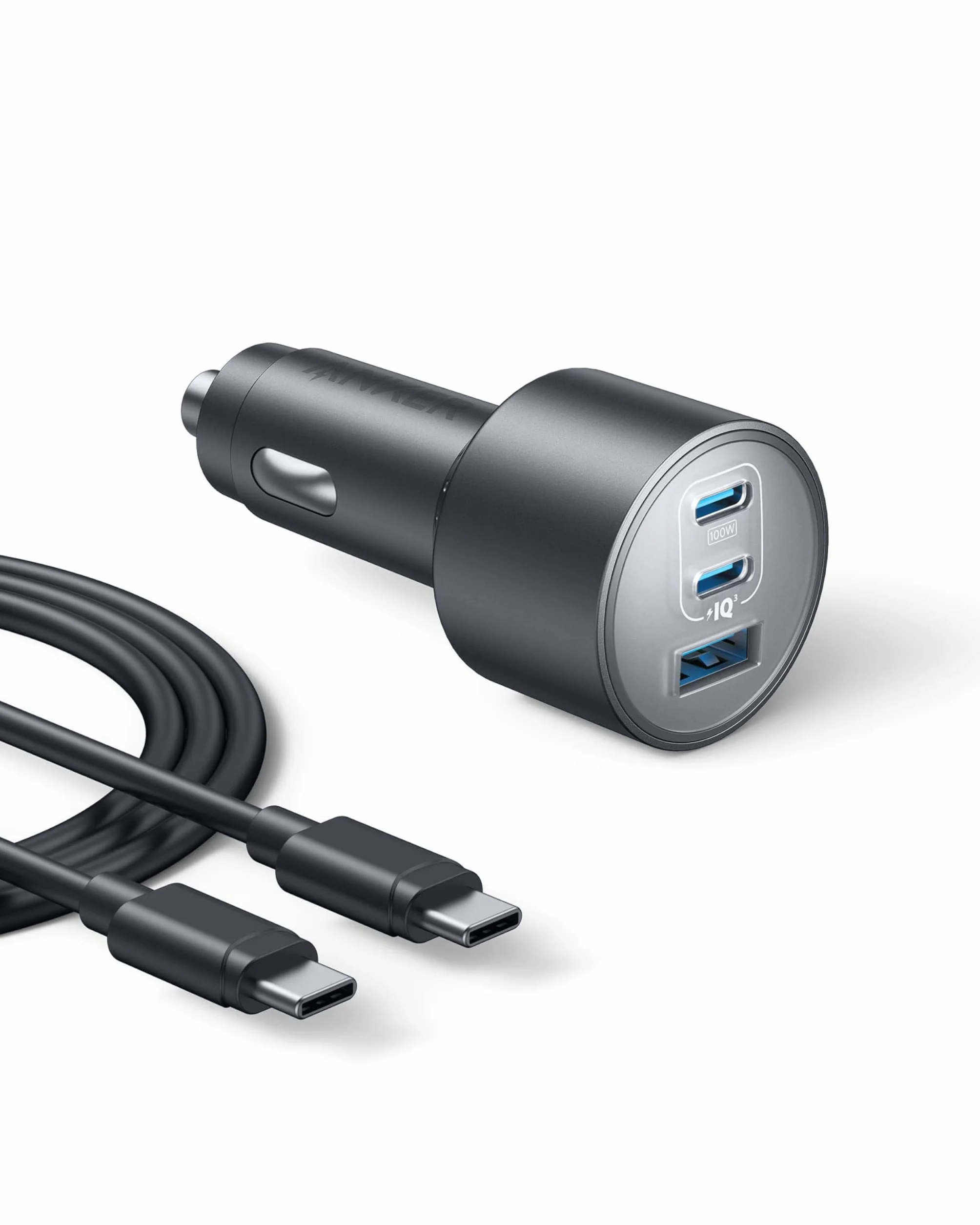 Ładowarka samochodowa Anker USB-C, 167,5W Max 3-portowa ultrakompaktowa szybka ładowarka samochodowa typu C, do MacBook Pro/Air, iPhone 15/14 / 13, Samsung S24 / S23, iPad Pro, AirPods