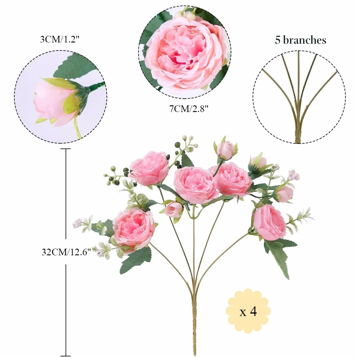 Floweroyal 4 Bouquets Pivoines Artificielles en Soie pour Mariage Décoration de Table