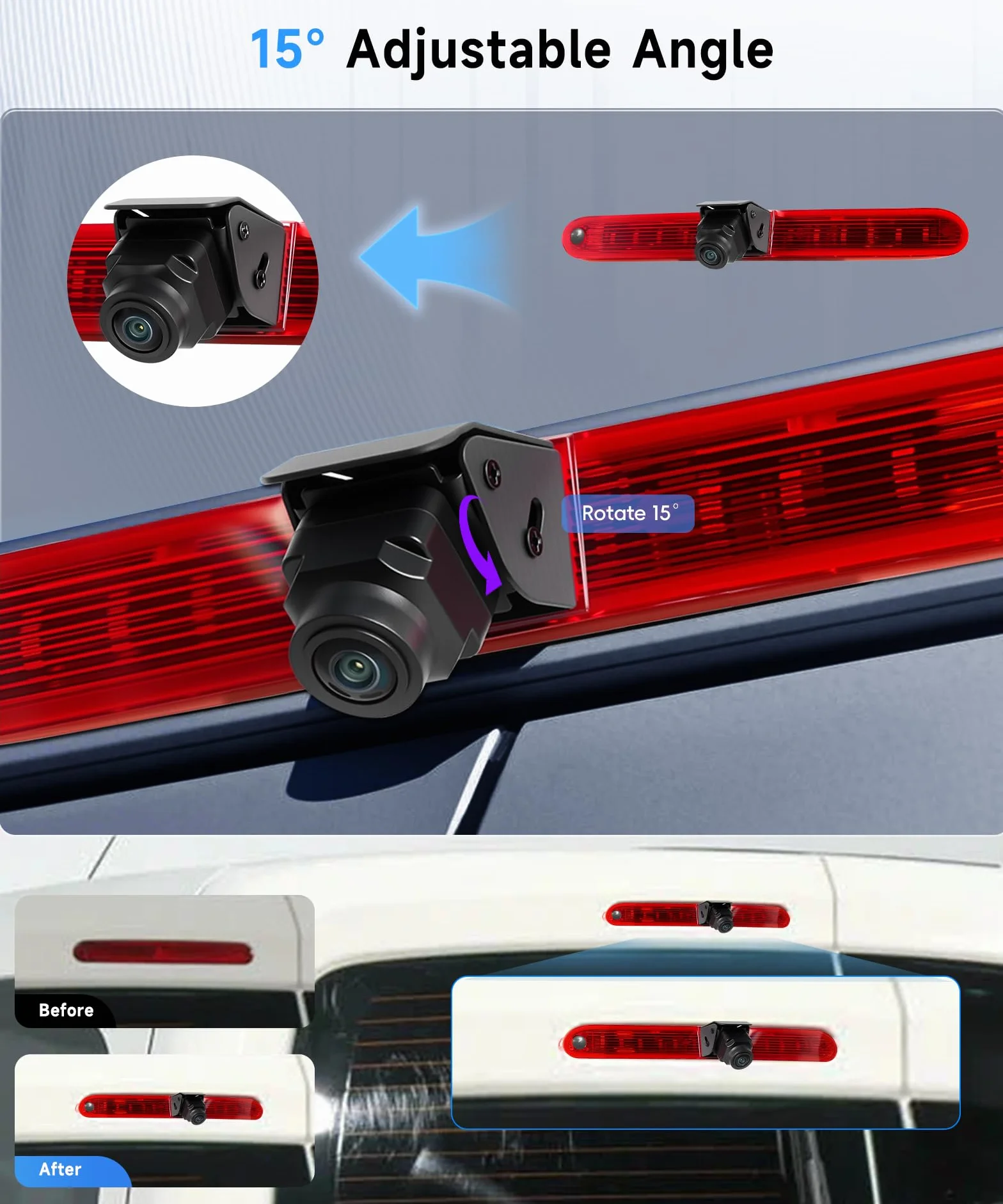 Hodozzy Kamera cofania do Peugeot Partner 2008-2020/Citroen Berlingo 2008-2020, kamera trzeciego stopu, IR noktowizor, wodoodporny IP67, regulowany kąt, z odwróconą linią