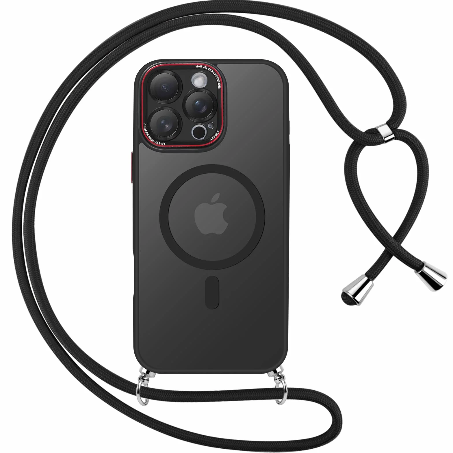 Etui z paskiem do iPhone'a 15 Pro, [odpinany regulowany sznurek], etui magnetyczne kompatybilne z ochroną aparatu i matowym tyłem dla iPhone'a 15 Pro, czarne