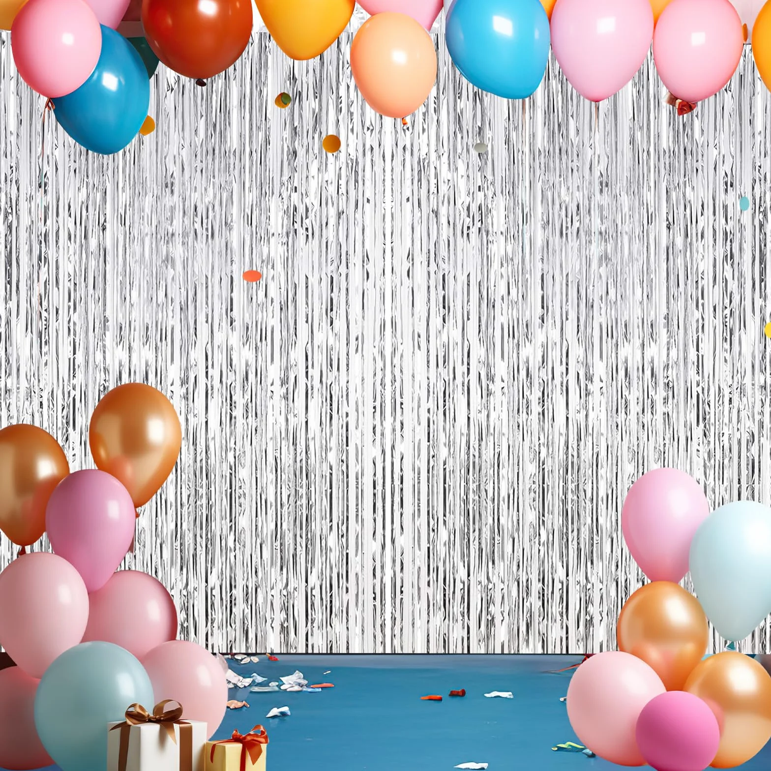 Rideau Paillette Argent 1M*2M Frange Fond Photobooth Anniversaire Noel Mariage Decoration
