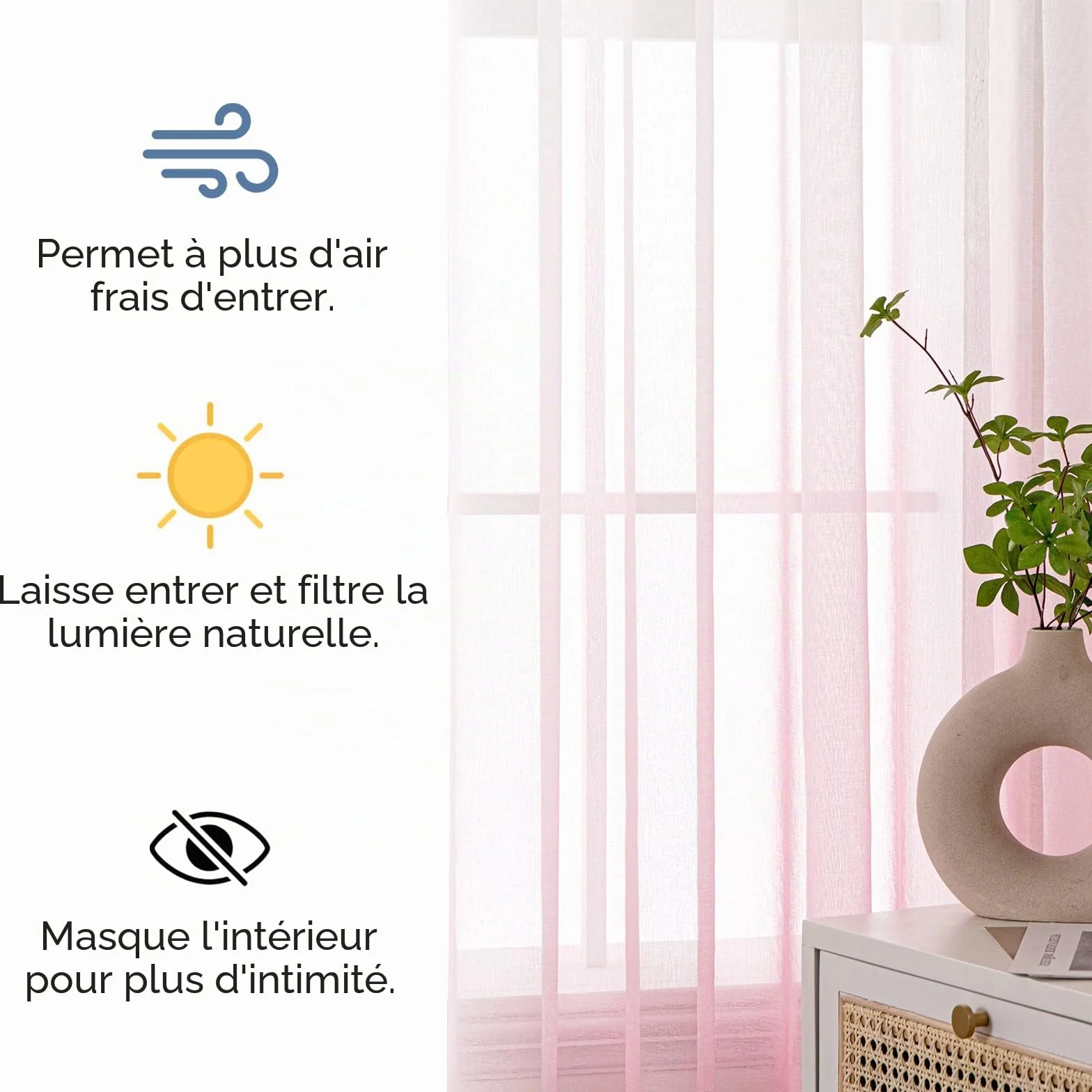 EMEMA Rideaux Dégradé à Oeillet en Polyester Couleur Changée Voile Ombre Demi-Transparent 140x245cm Rose Lot de 2