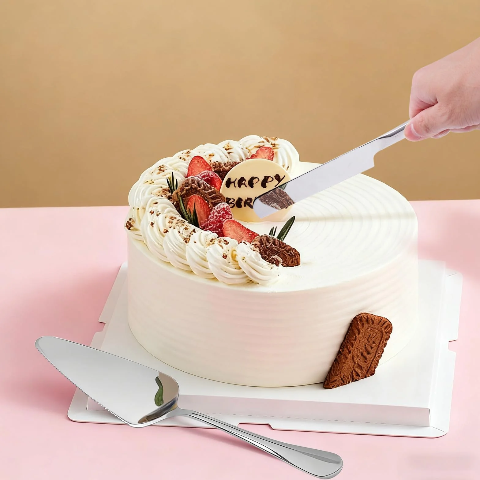 VOSSOT Set de Tamis à Gâteau en Acier Inoxydable - Couteau 27CM + Spatule Long Manche - Argent