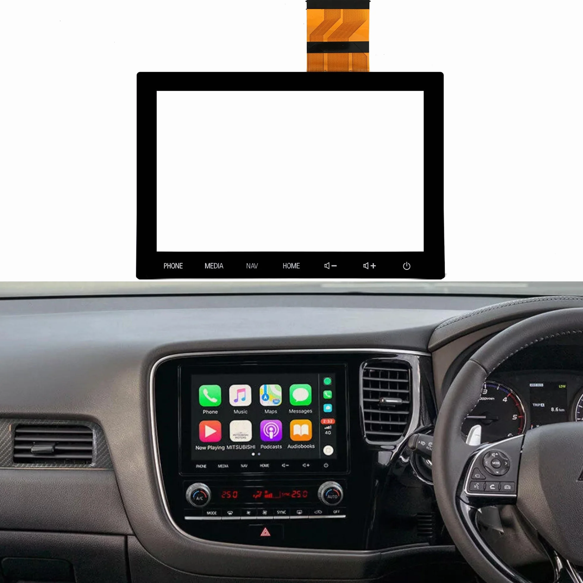 8-calowy ekran dotykowy szklany Digitizer do Mitsubishi Outlander 2019 2020 2021 2022 radio samochodowe NAV klucz monitor LCD 2019-2022 (bez LCD)