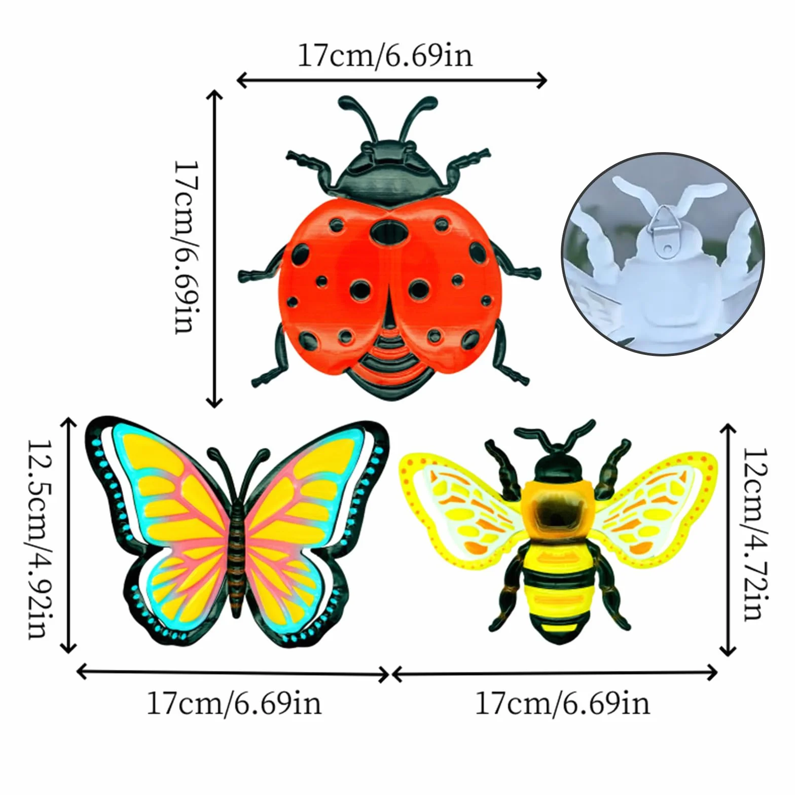 Décoration Murale Insecte Métal 3 Pièces Abeilles Papillons Coccinelles pour Jardin Extérieur
