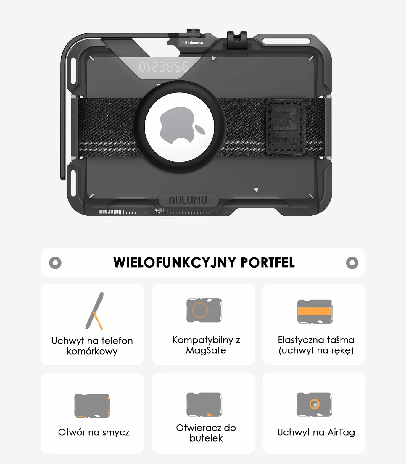 Aulumu G03 Przezroczysty Magnetyczny Uchwyt na Karty | Portfel Magnetyczny Zgodny z MagSafe | Wielofunkcyjny – Podstawka/Uchwyt do Telefonu | Otwieracz do Butelek | Karta z Ochroną RFID – Przezroczyst