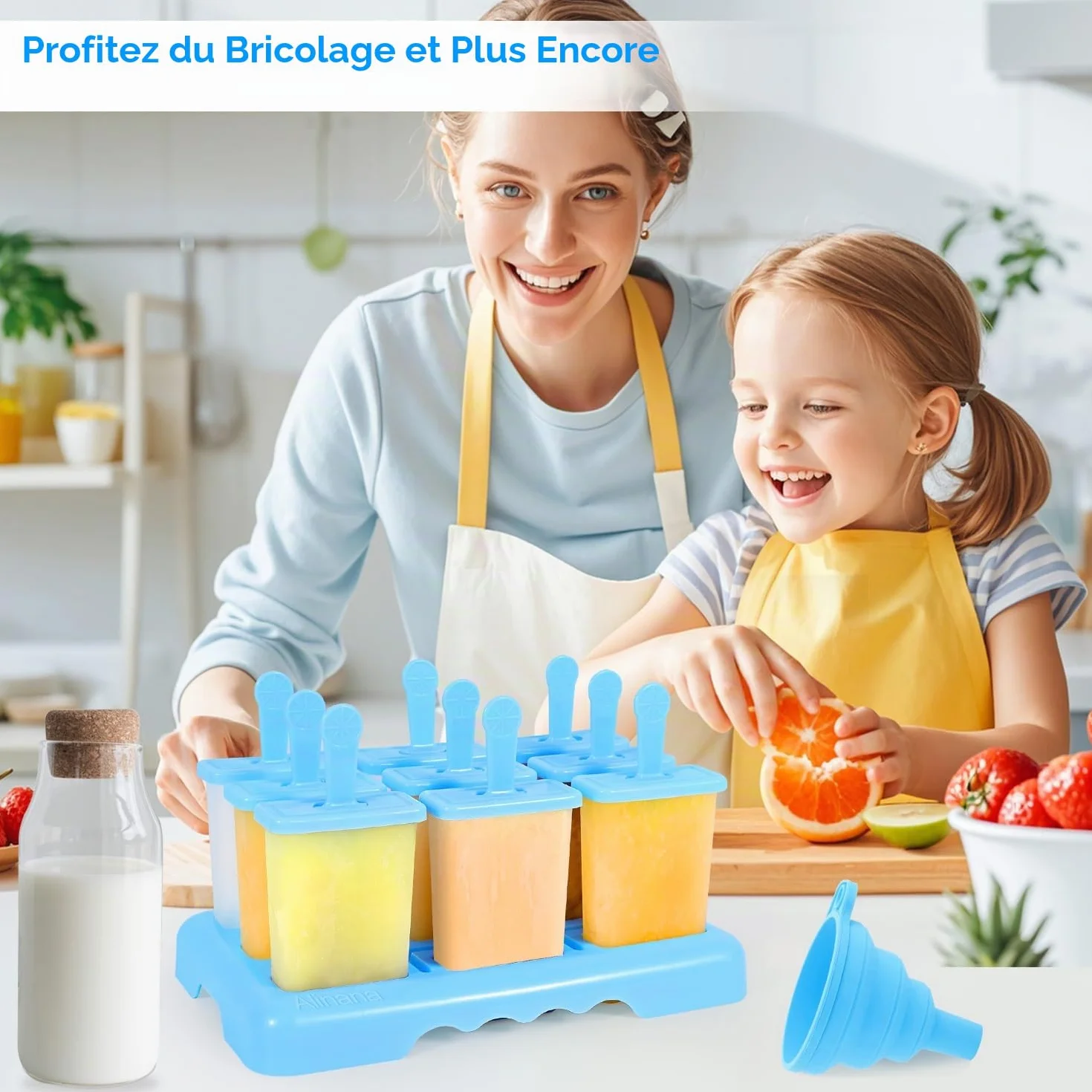 Ensemble de 9 Moules à Glace Réutilisables pour Bébé sans BPA - Moules à Glace DIY avec Brosse de Nettoyage et Entonnoir Pliable en Silicone