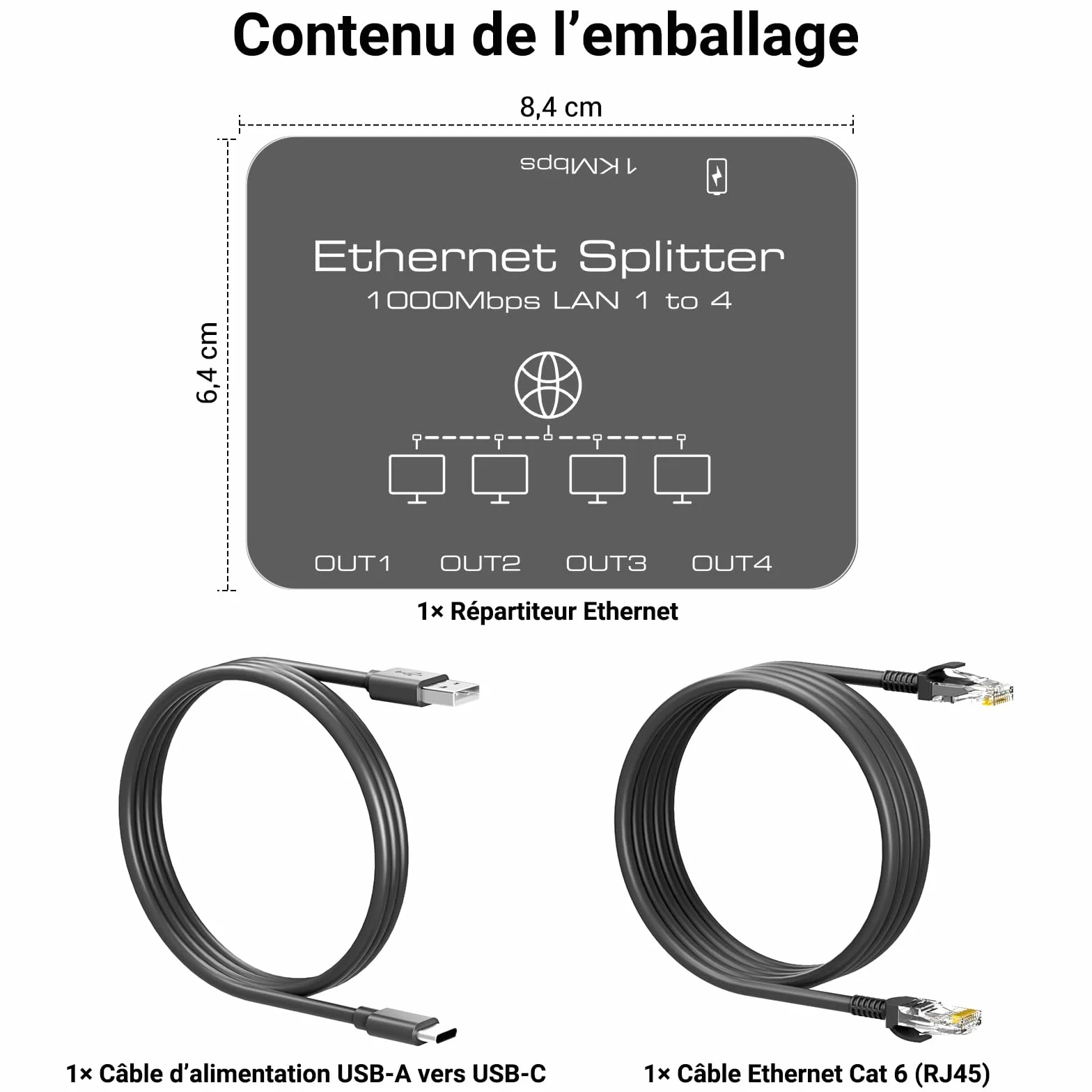 KiWiBiRD Switch répartiteur ethernet 4 Port 1000Mbps Cat 8 7 6 5e 5