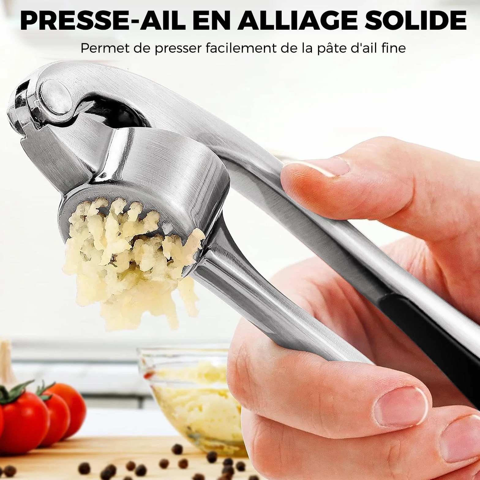 Presse-Ail Inox de Cuisine Professionnelle, Broyeur d'Ail Argenté