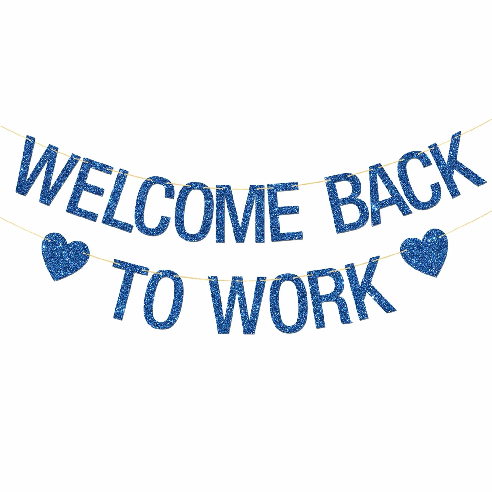 Bannière Welcome Back to Work – Décorations de fête de bureau – Retour au travail – Paillettes bleues